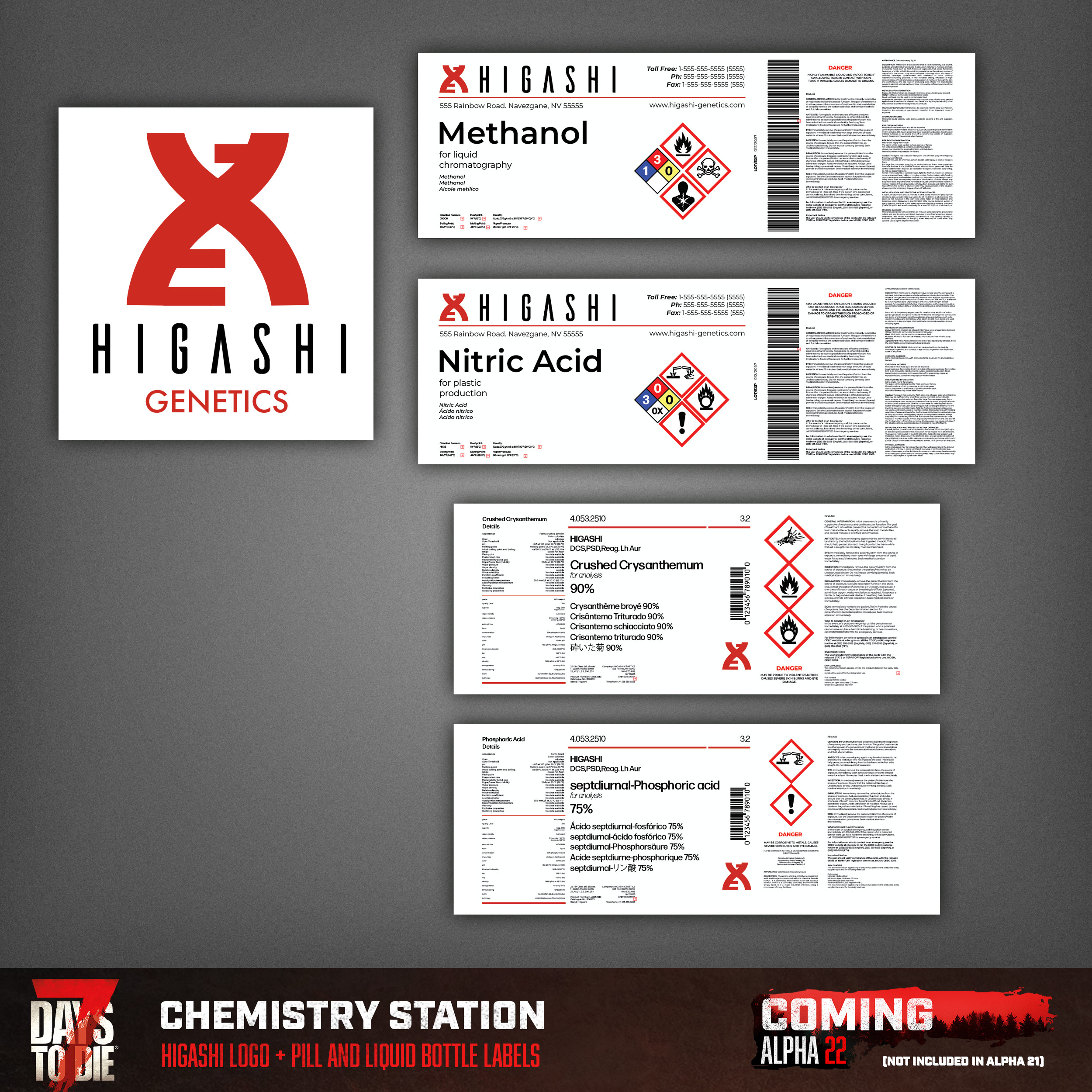 The final asset to tie it all together was the "Higashi Genetics" logo and bottle labels. These were done digitally, referencing existing bottle designs.