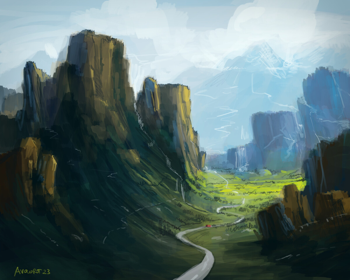 ArtStation - 2d landscape painting sketch