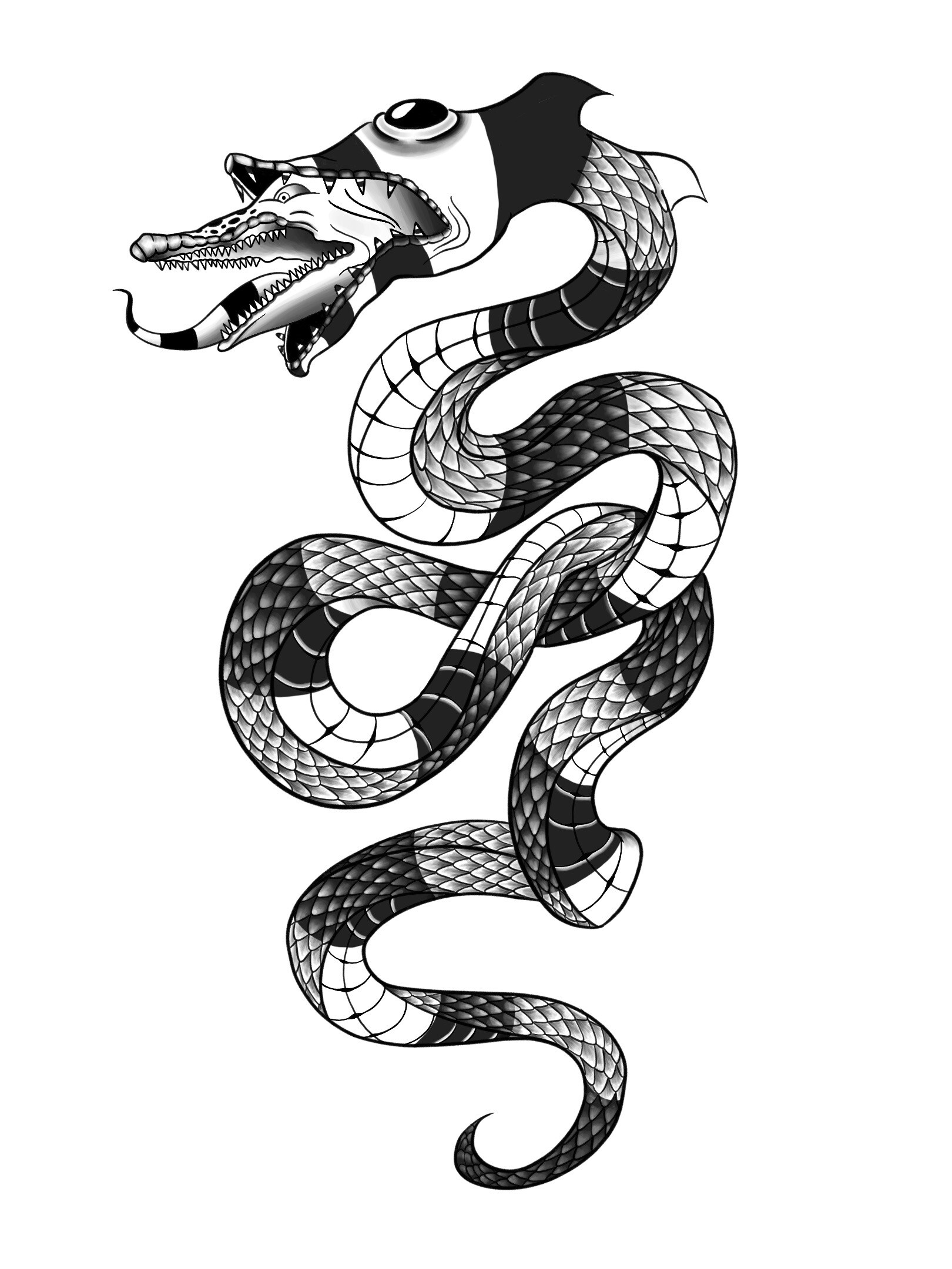 Serpentine Monochromatic Tattoos  snake tattoo designs