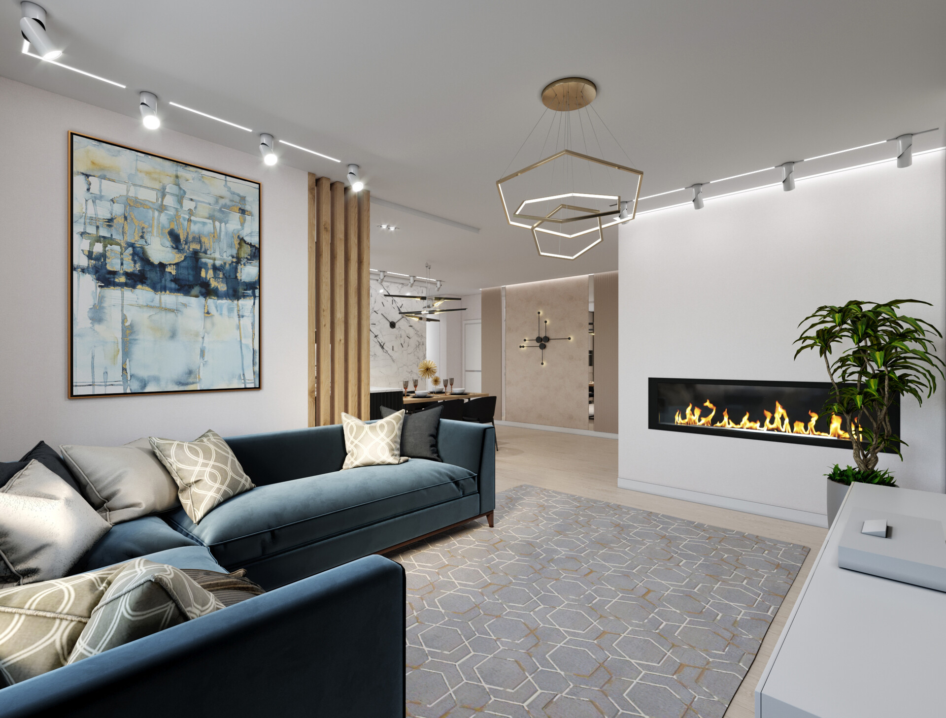 ArtStation - 3D визуализация кухни гостиной + панорама помещения 360