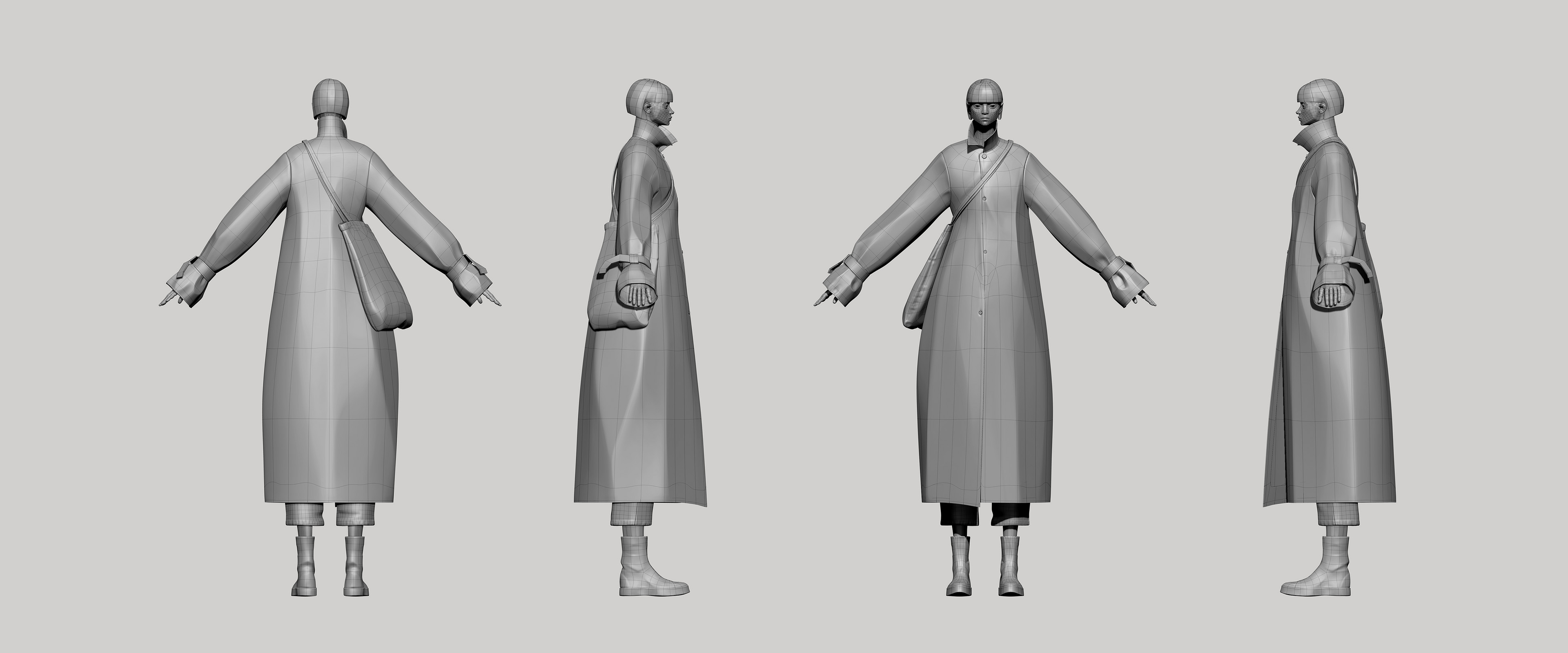 Model of Yana with coat and tote
