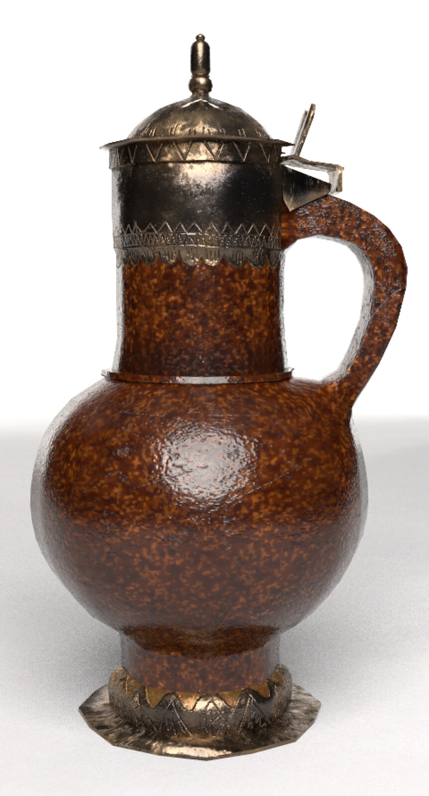 Model of a late-16th century Rhenish stoneware jug with silver mounts. 