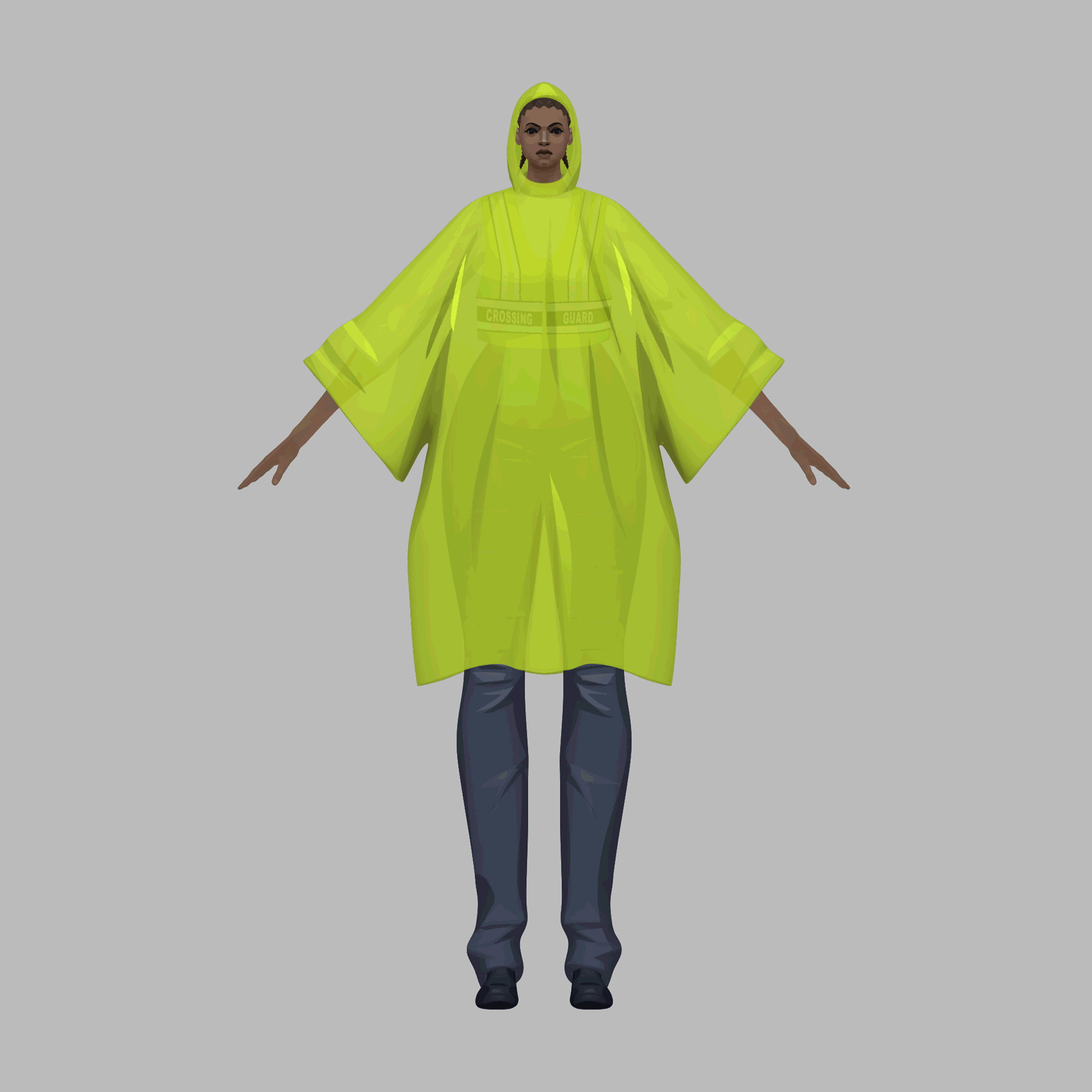 Textured model turntable of Leilani with her rain poncho