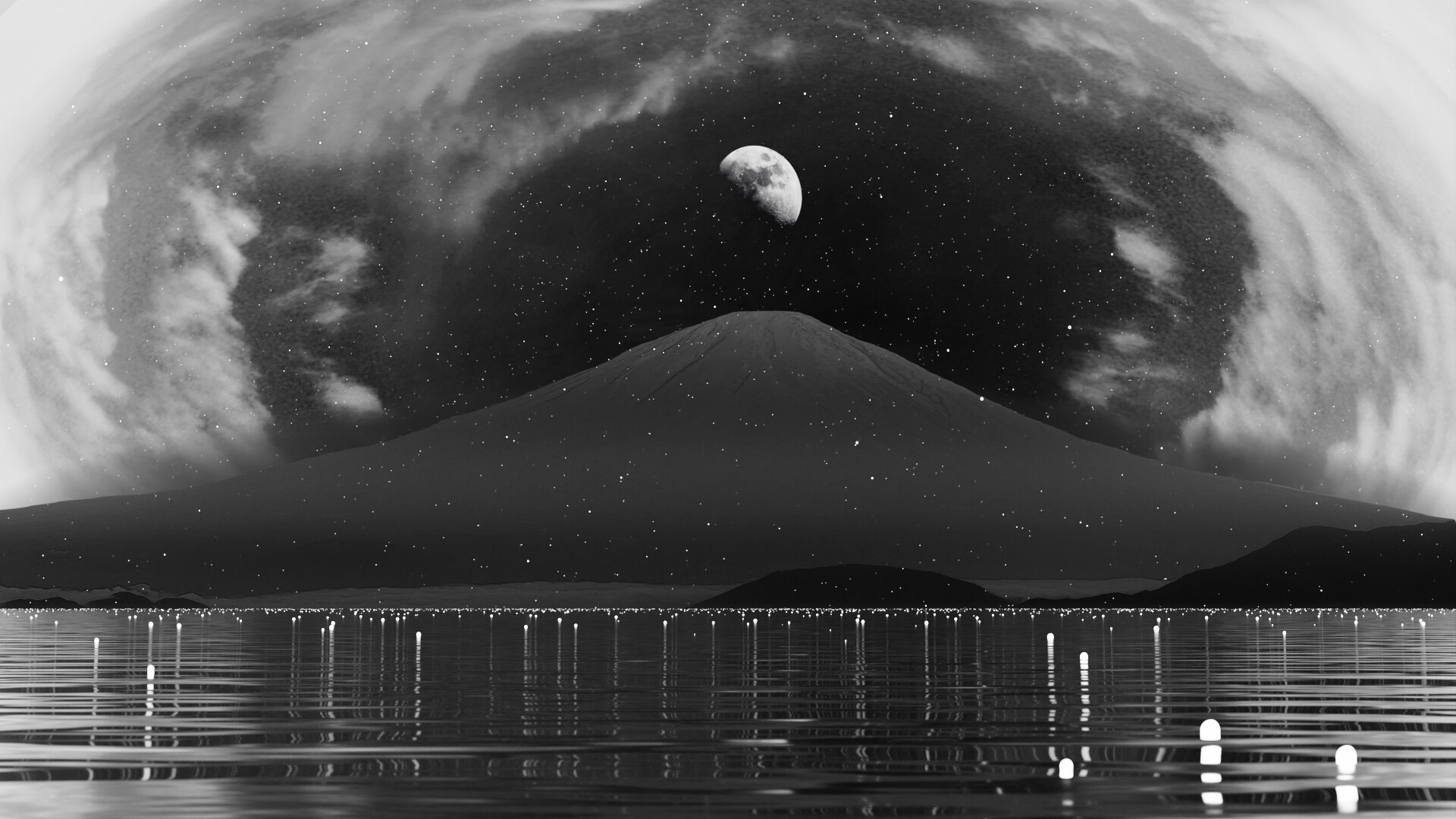 ArtStation - Moon over Mount Fuji