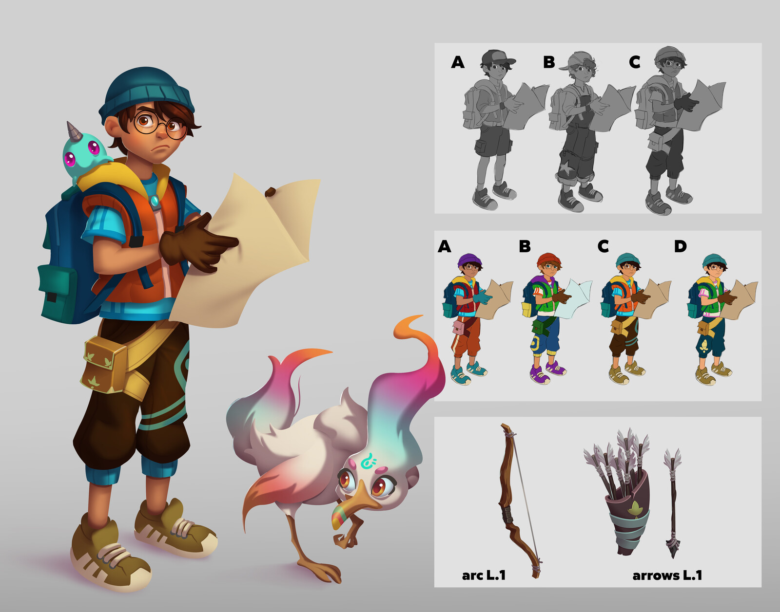 fictional project of an adventure game in RPG style
this is a personal project
from a fictional game.
it was made just for character study and

this is the final assembly of character props and character concept creation