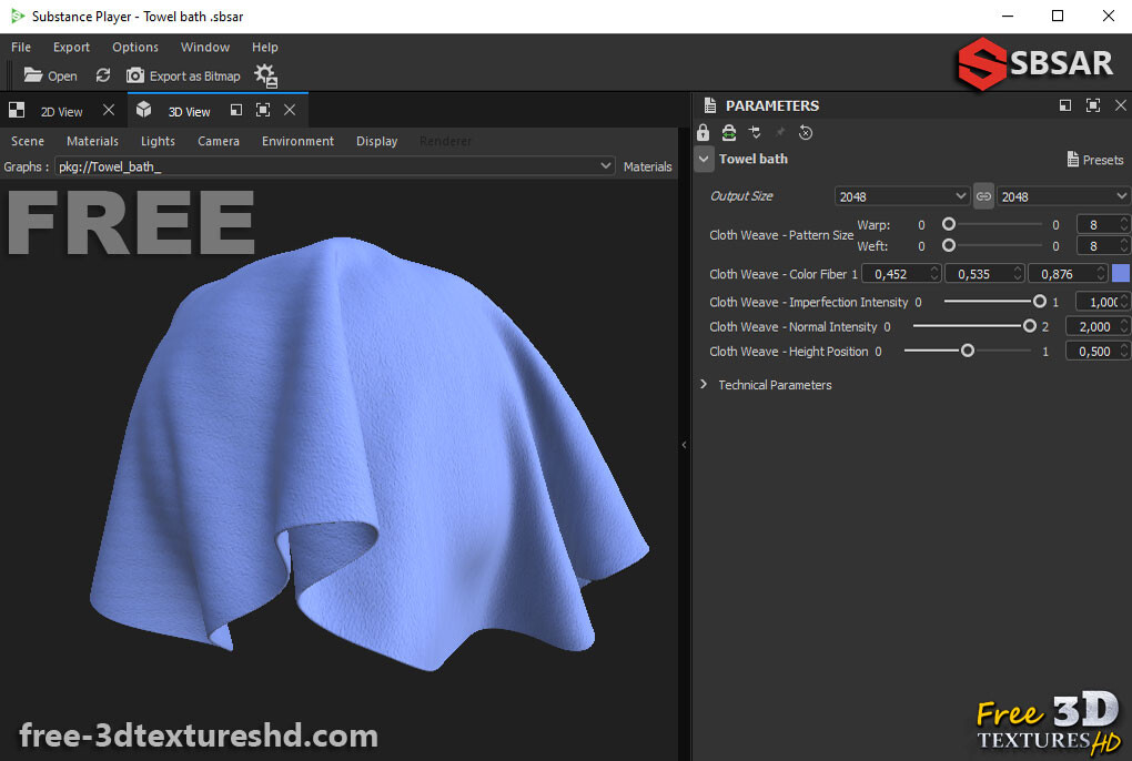 ArtStation - Towel Bath Fabric Substance SBSAR Free Download PBR.