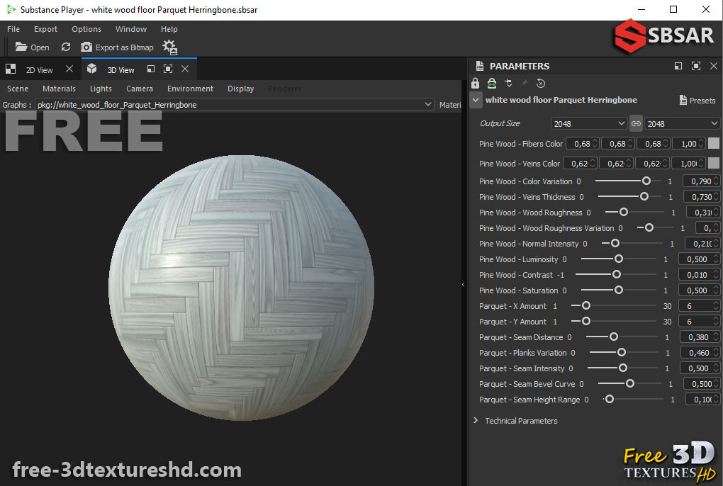 3D Textures PBR Free Download - White Wood Floor Parquet Herringbone ...