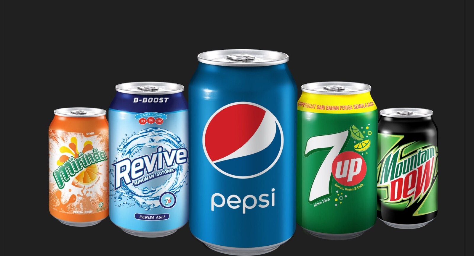 mirinda, Revive, pepsi, 7up, Mountain DeW