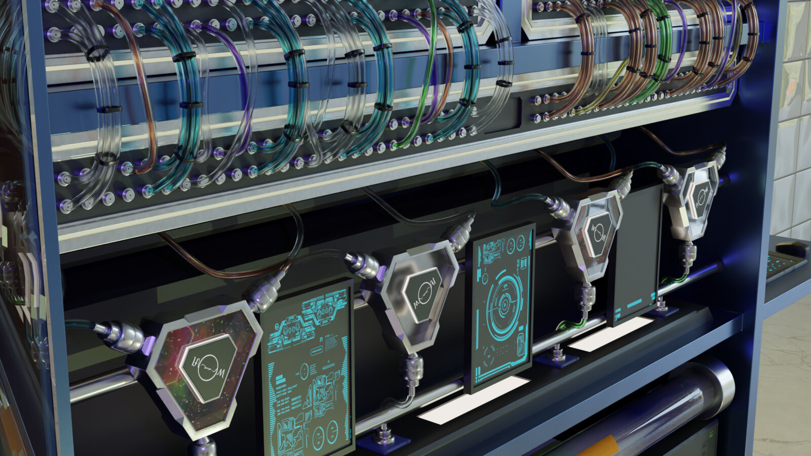 Middle floor of the cabinet - the flow reactors