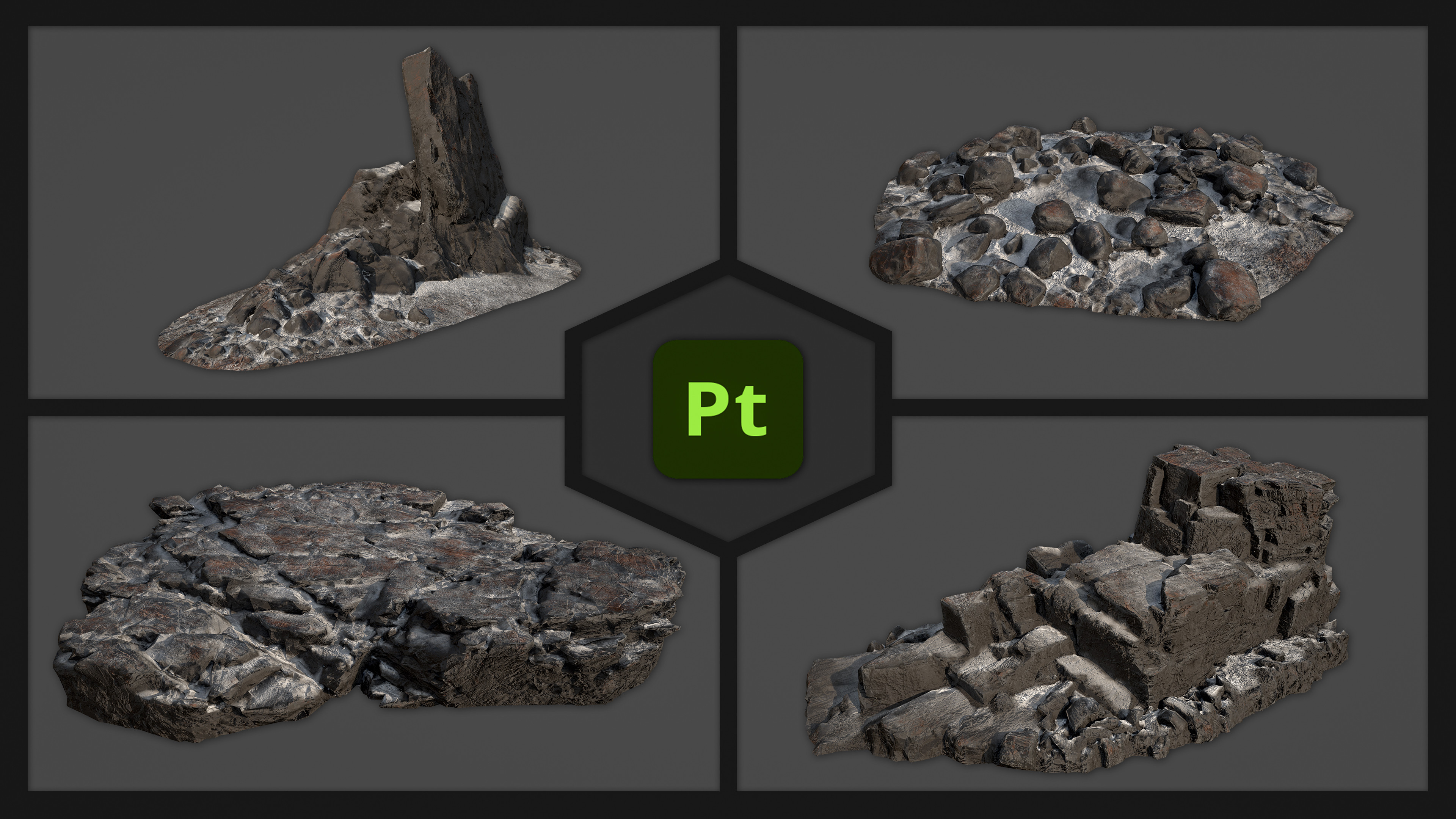 Rock-Based Assets sourced from Quixel Bridge and Textured within Substance Painter
