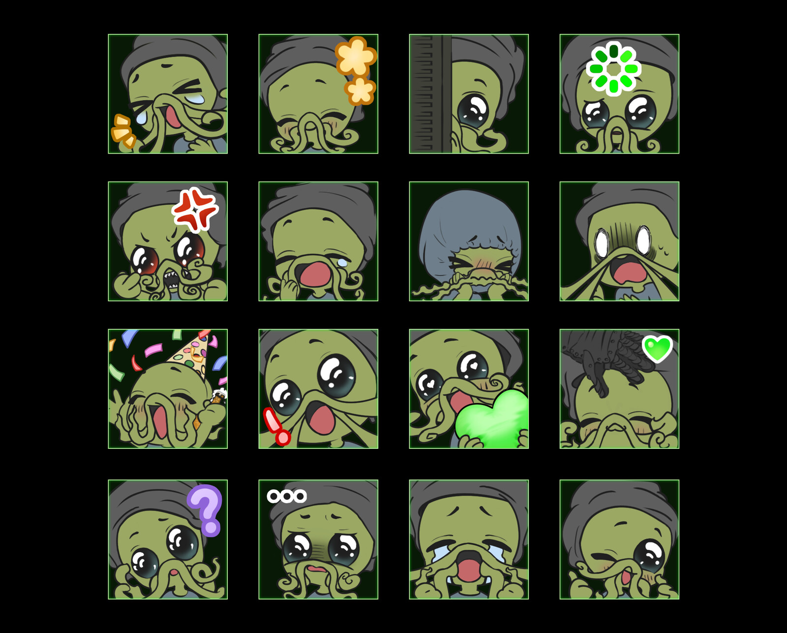 Cthulhu inspired kawaii Chaos emotes for Twitch.