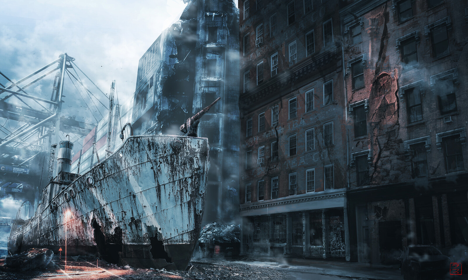Concept art - matte painting.
Bateau perdu dans la rue