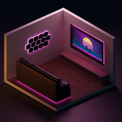 ArtStation - Isometric Neon Gaming Room