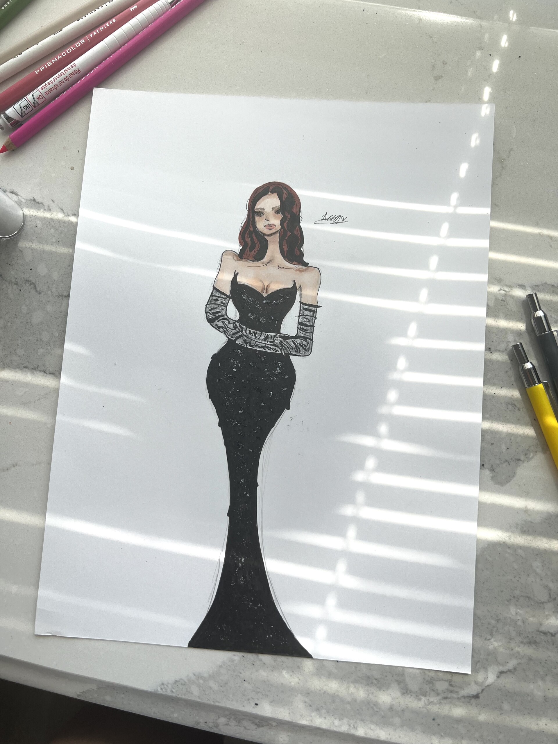 black dress fashion sketch Little black dress in my closet art print fashion illustration – Lalana Arts main image 0