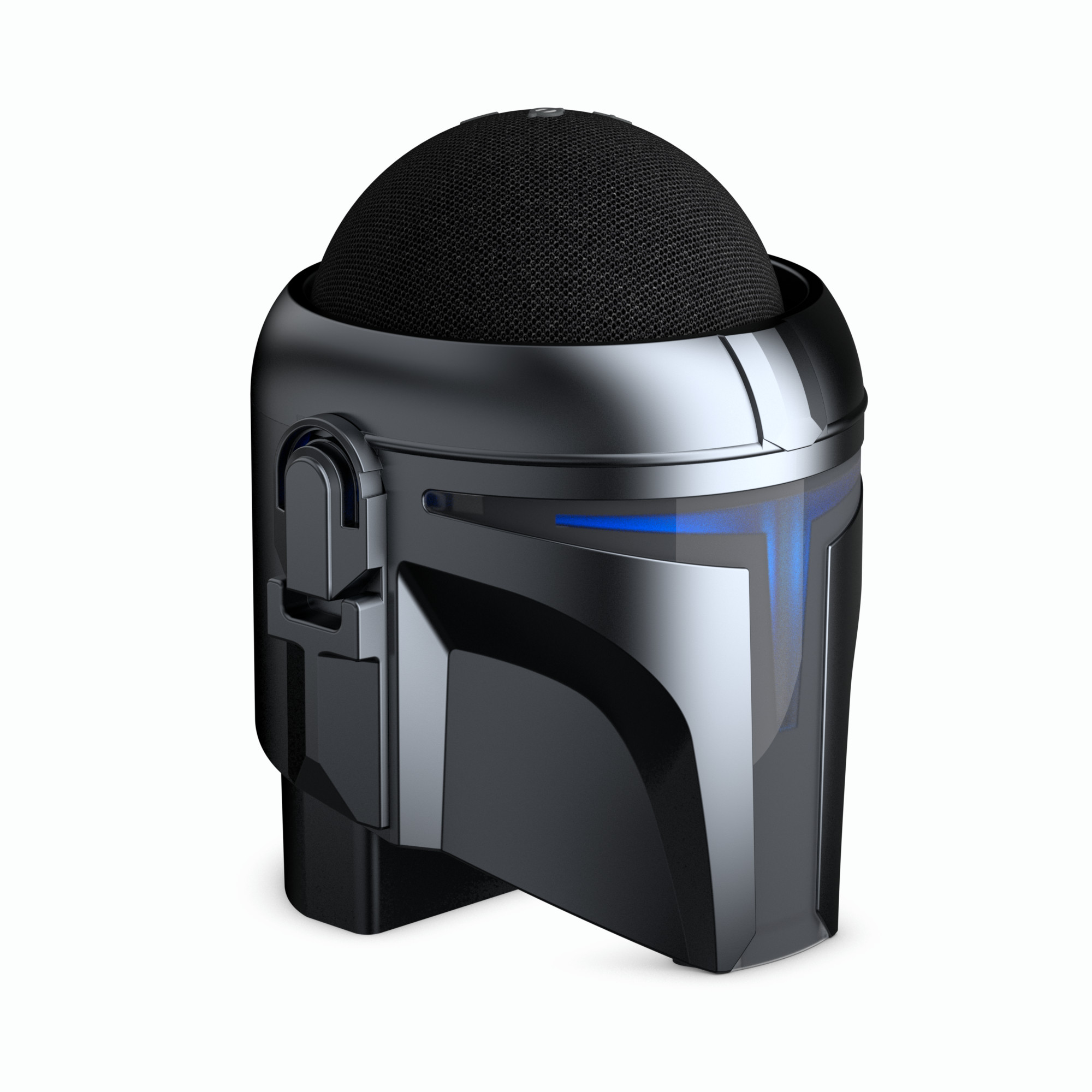 Product render of Mando Helmet with Echo Dot. Lighting, compositing, and material creation were made in Cinema4D