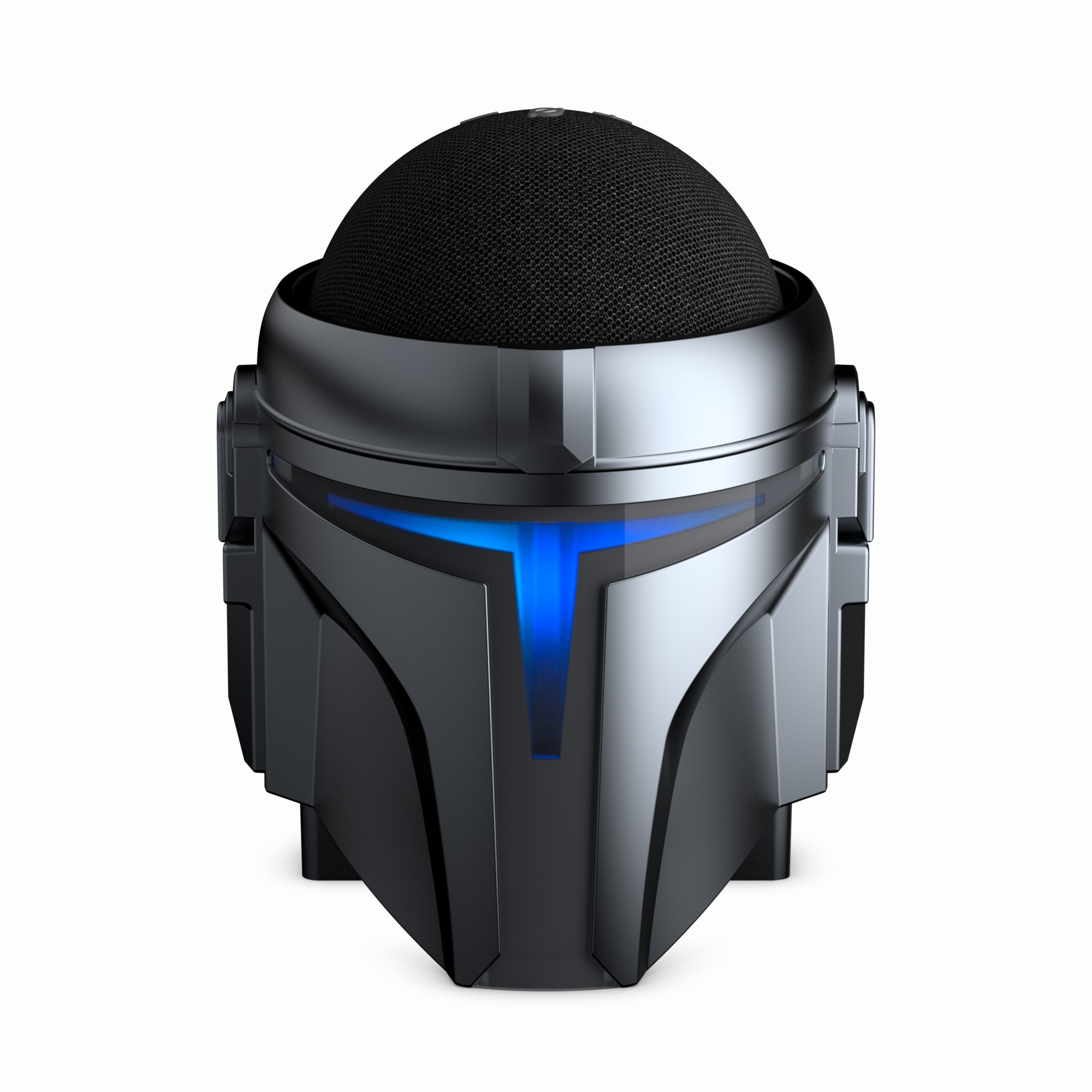 Product render of Mando Helmet with Echo Dot. Lighting, compositing, and material creation were made in Cinema4D