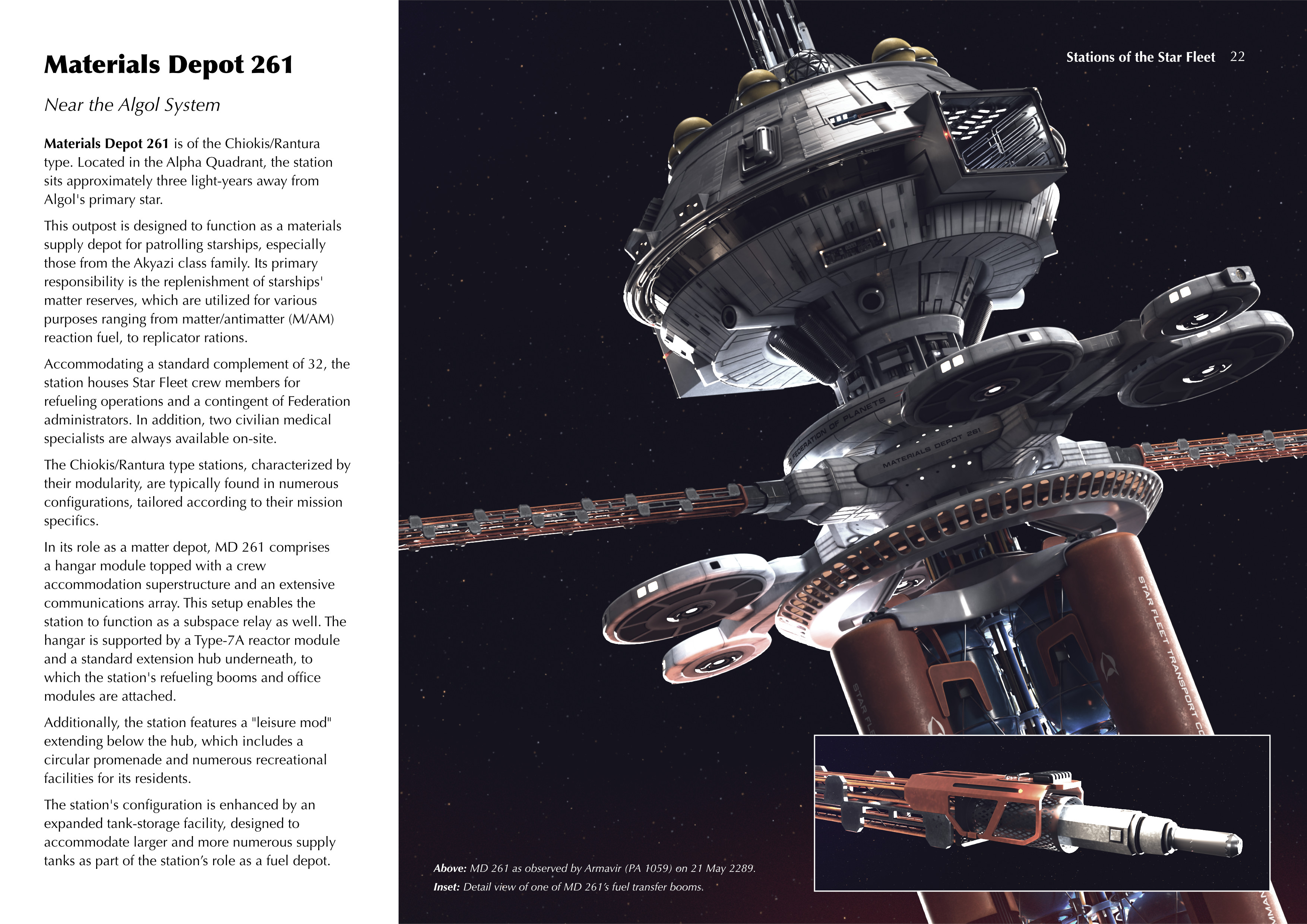 A page from a fictional "Stations of the Star Fleet," highlighting Materials Depot 261.