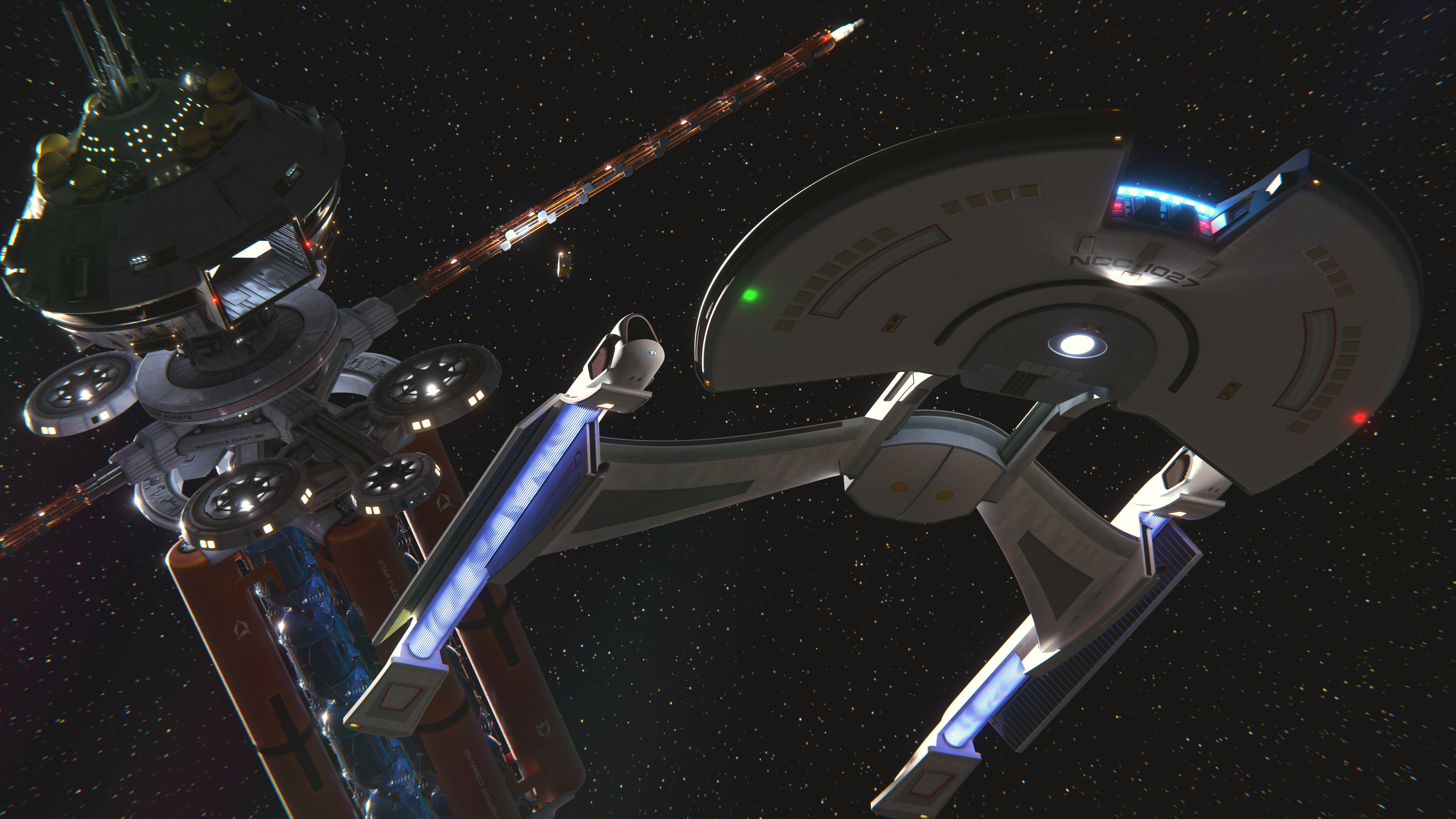 The USS Buran departs from Materials Depot 261 after tanking with deuterium.
