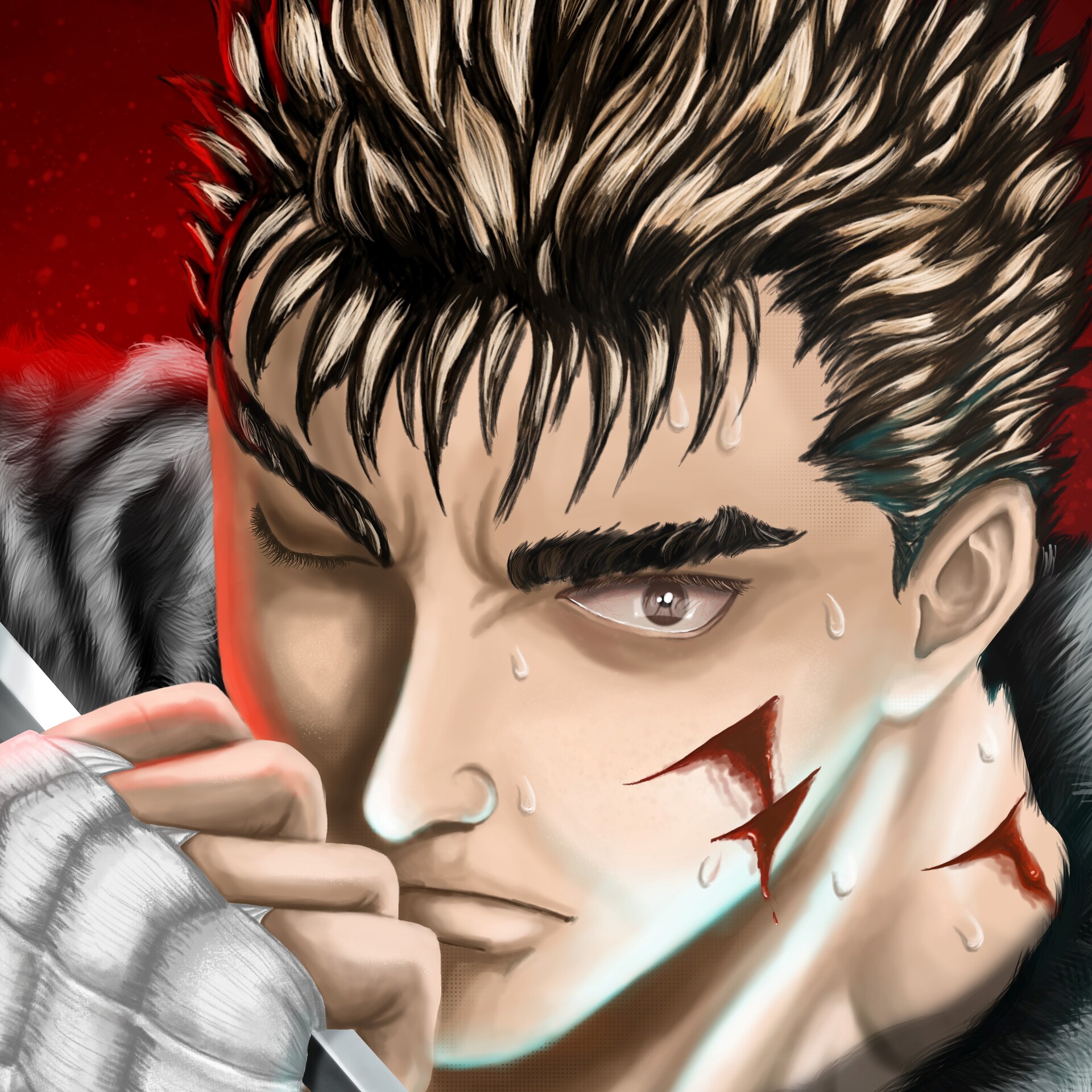 Which animated version of Guts' facial design below is the most