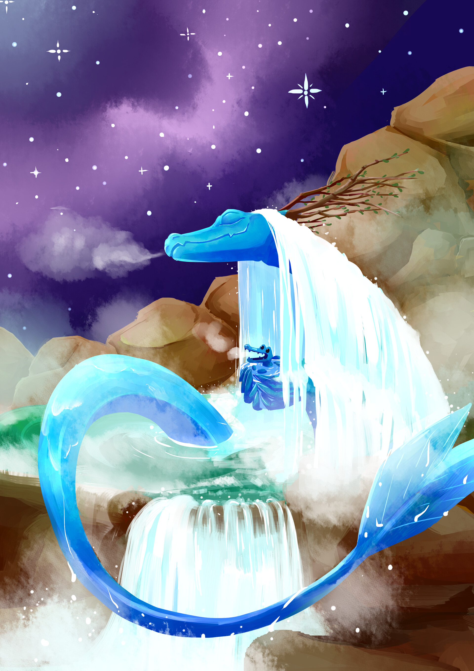 An Anime Dragon In Water In A Grassy Area Background, Muskrat Tail Picture  Background Image And Wallpaper for Free Download