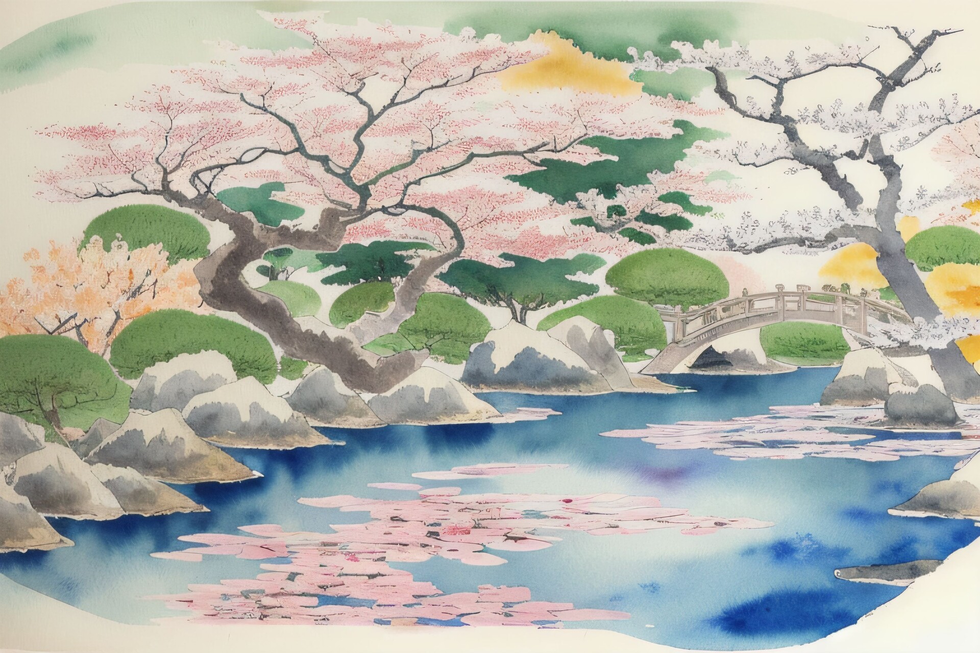 Japanese Water Painting The French Artist 1685683447 0254335 42 Watercolor Painting A Serene Japanese Garden In Autumn Capturing The Fleeting Beauty Of Cherry Bloss 0 0000