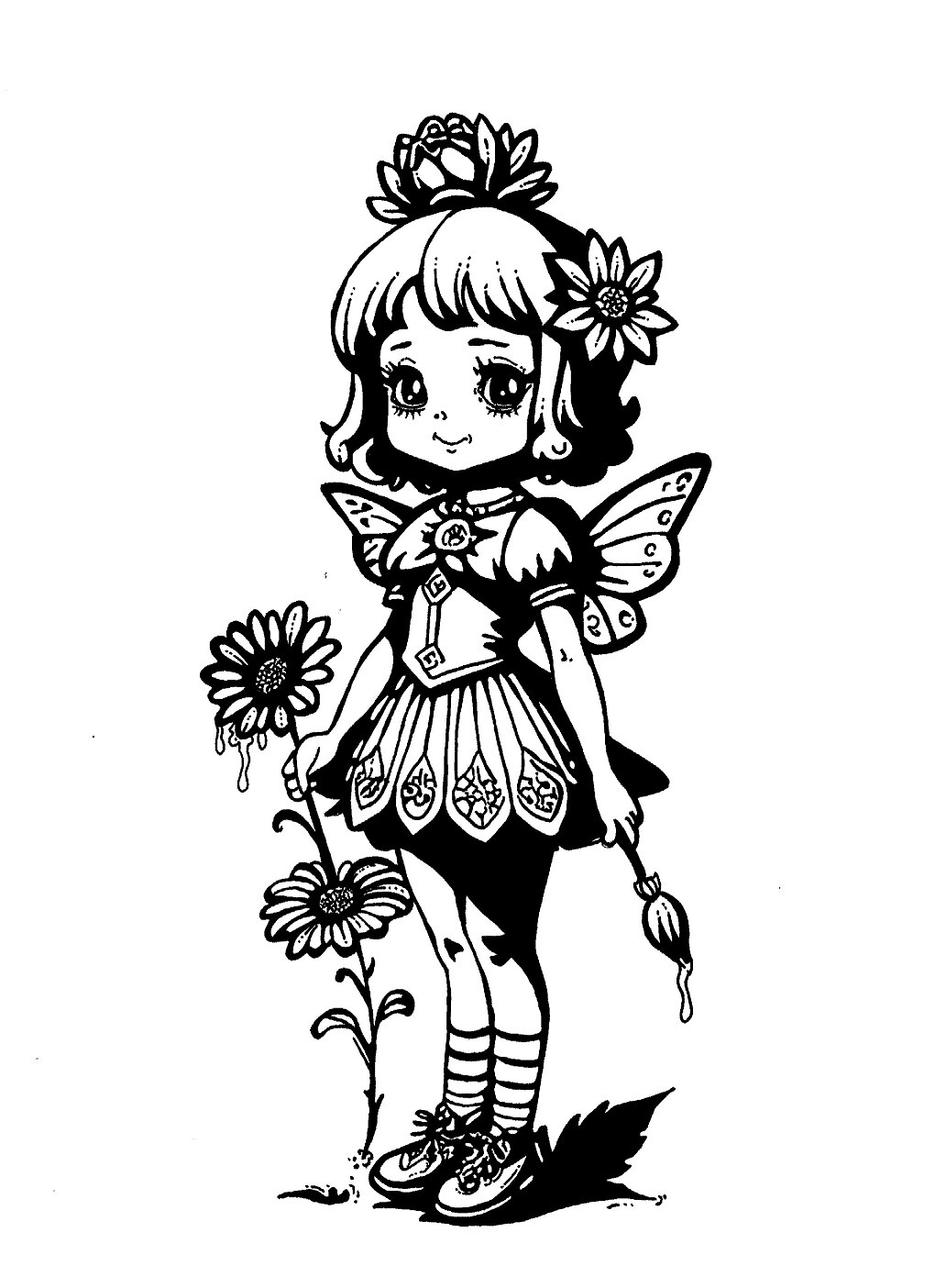 A4, analog ink. 
First concept sketch of my new flower fairy series. 