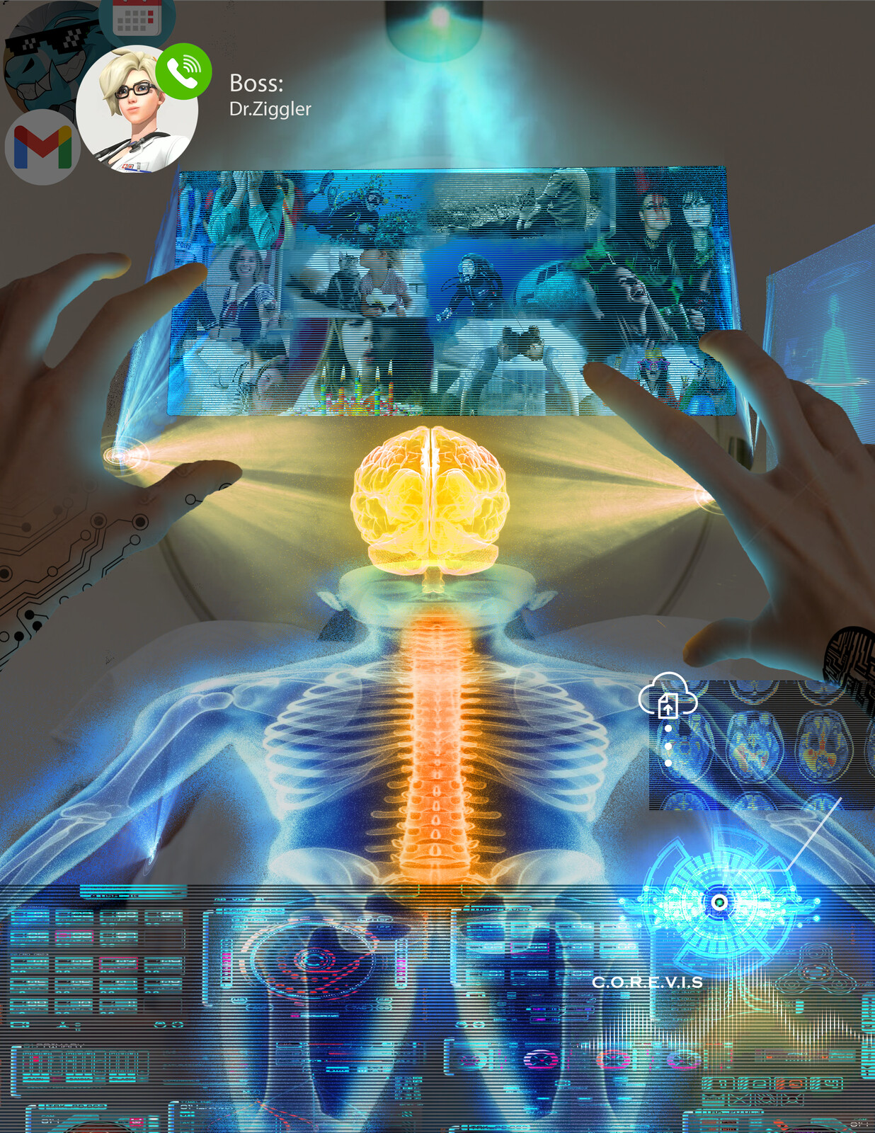 Dystopian Future: For VC - 102. We were given a series of dystopias and asked to develop a poster for them. I chose the information abundance dystopia and put a twist on in that having more information might be key to saving lives such as the person here.