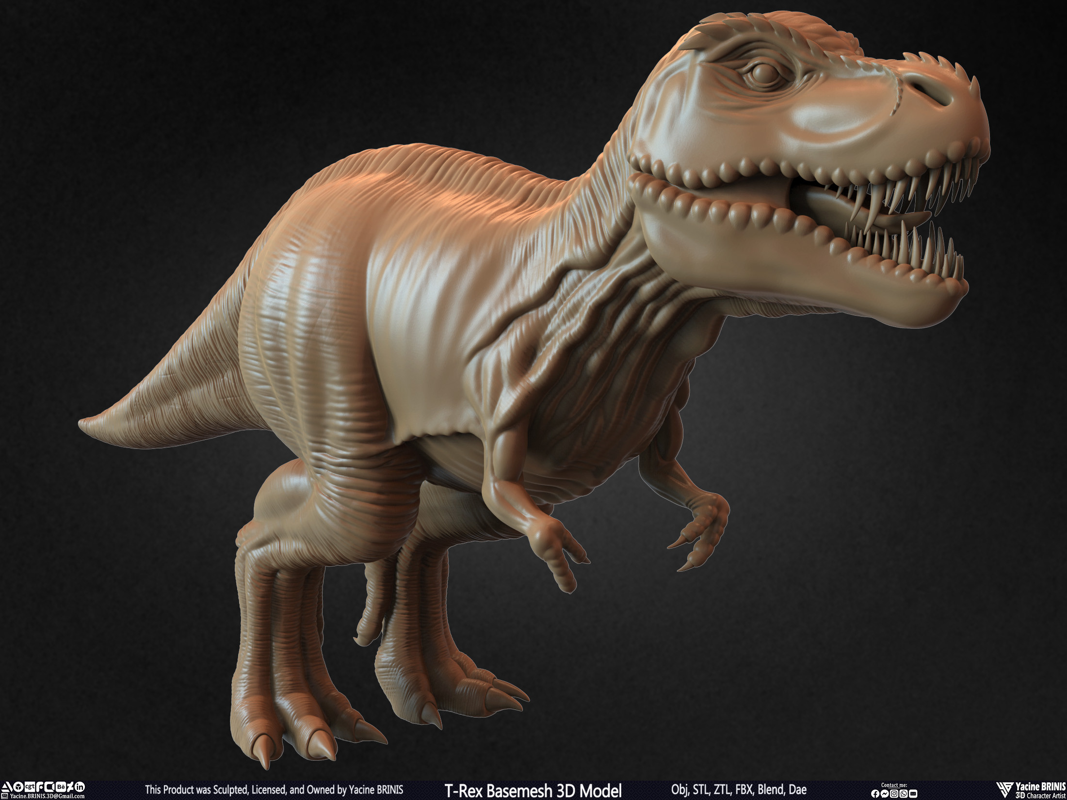 T-Rex Basemesh 3D Model (Tyrannosaurus Rex) Sculpted By Yacine BRINIS Set 003