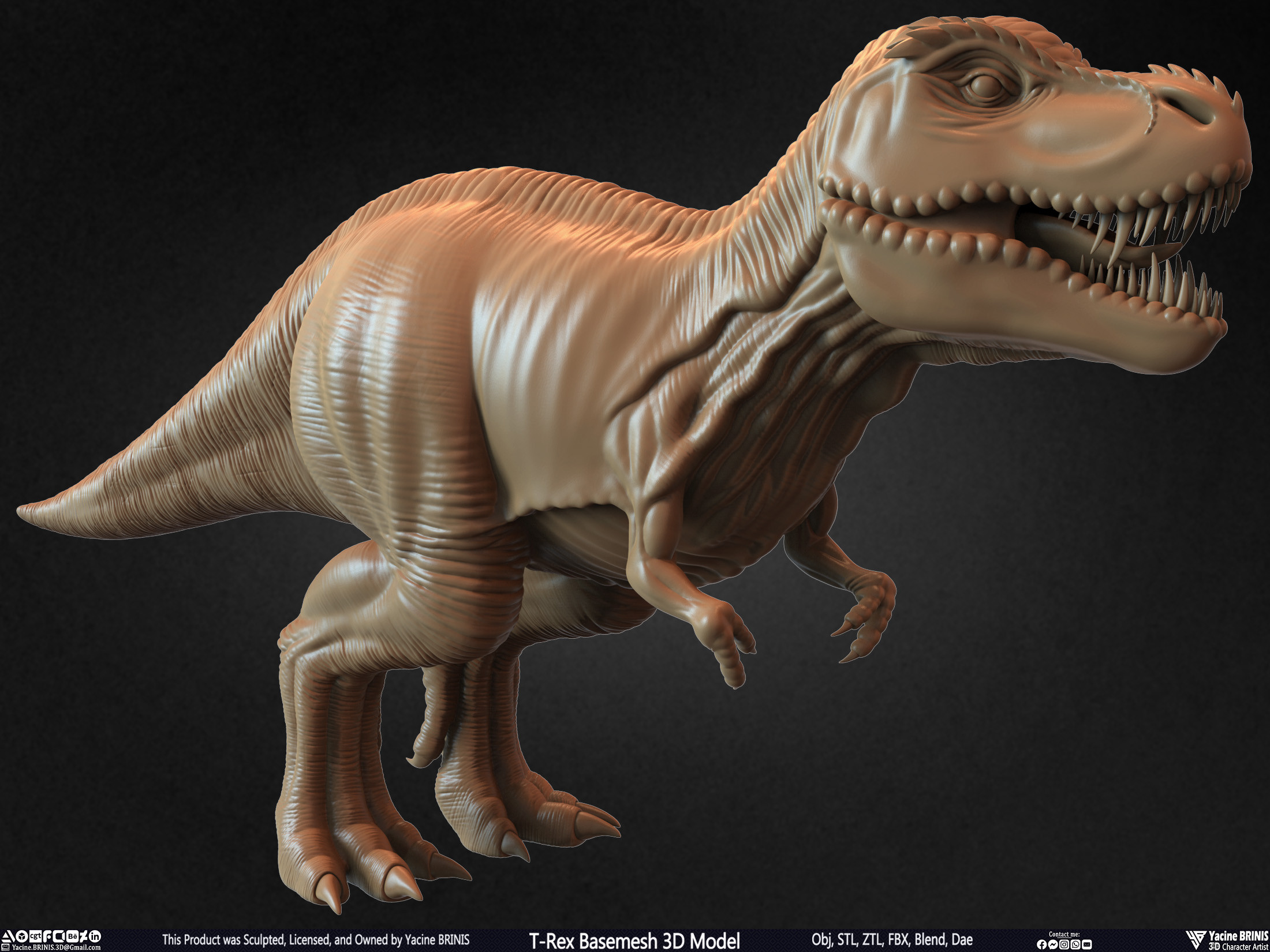 T-Rex Basemesh 3D Model (Tyrannosaurus Rex) Sculpted By Yacine BRINIS Set 004