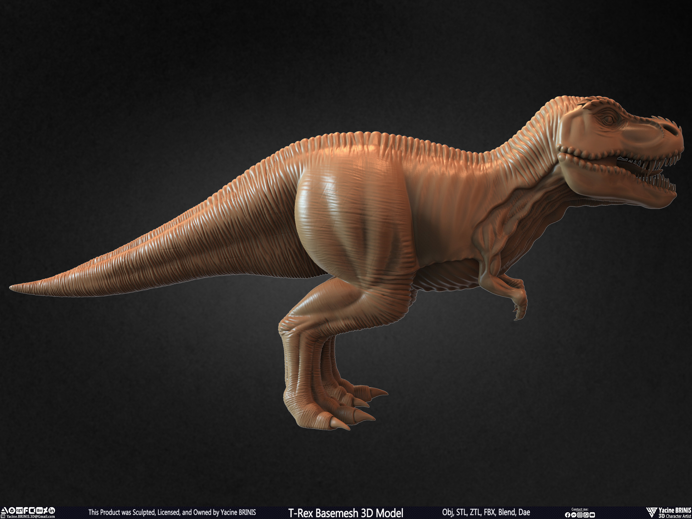 T-Rex Basemesh 3D Model (Tyrannosaurus Rex) Sculpted By Yacine BRINIS Set 006