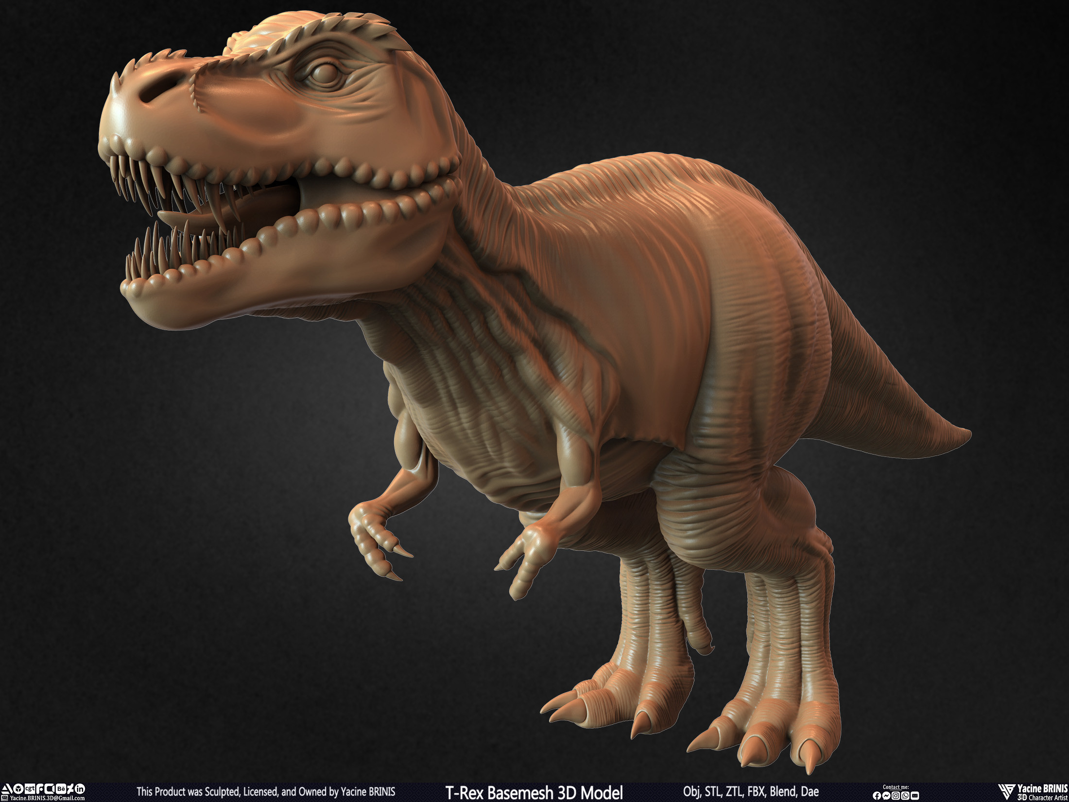 T-Rex Basemesh 3D Model (Tyrannosaurus Rex) Sculpted By Yacine BRINIS Set 010