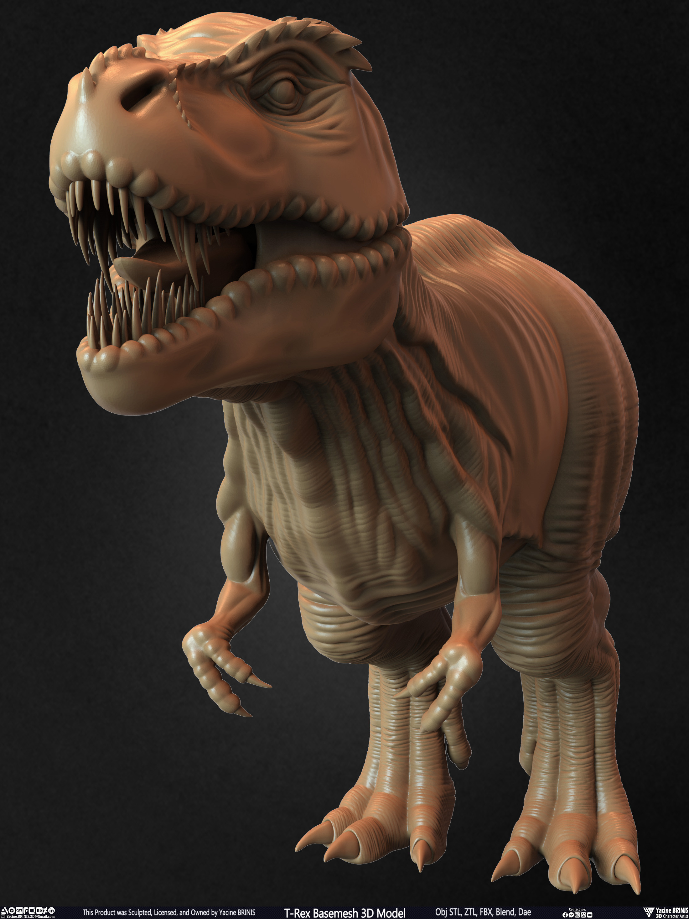 T-Rex Basemesh 3D Model (Tyrannosaurus Rex) Sculpted By Yacine BRINIS Set 012