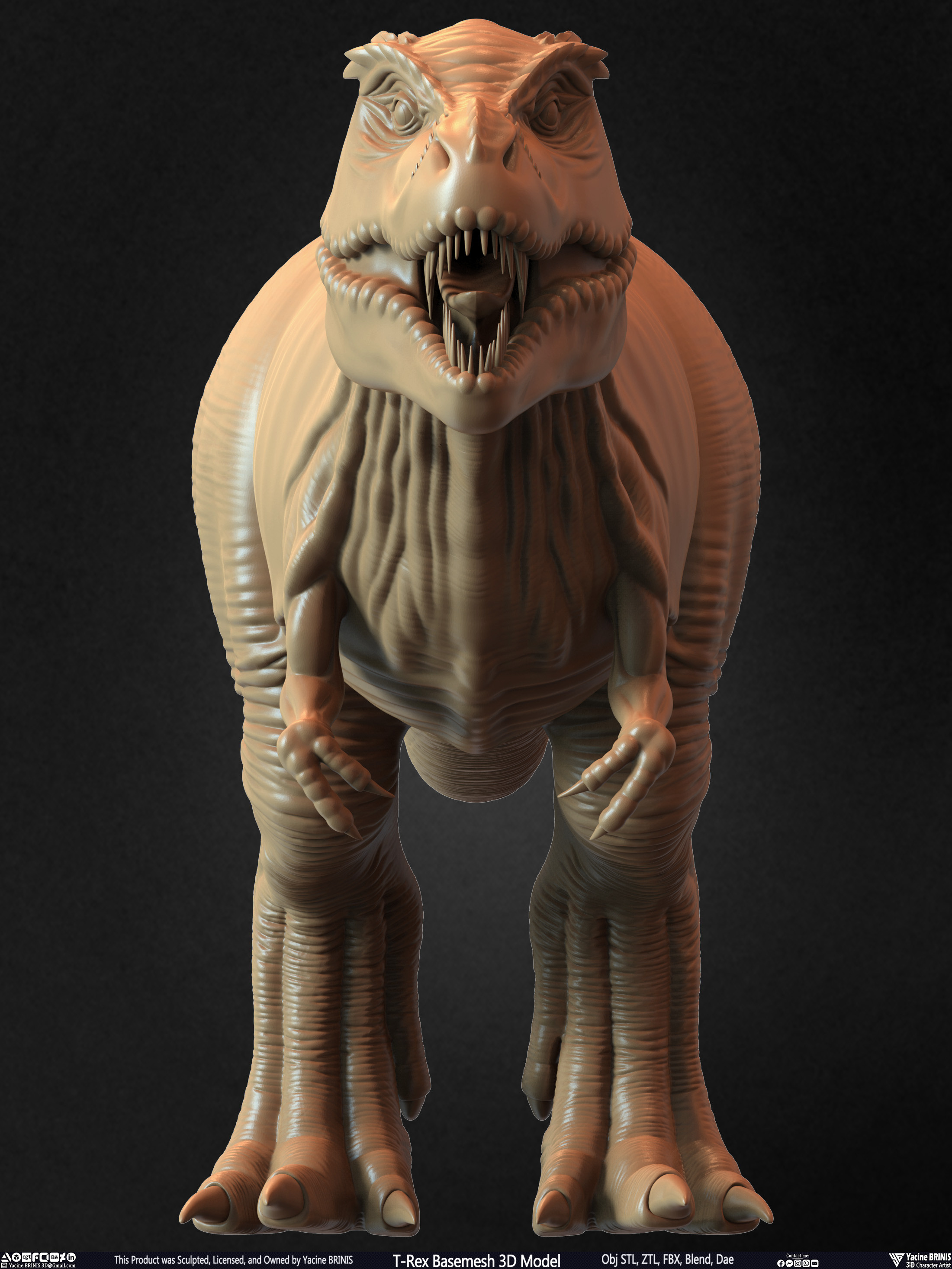 T-Rex Basemesh 3D Model (Tyrannosaurus Rex) Sculpted By Yacine BRINIS Set 013