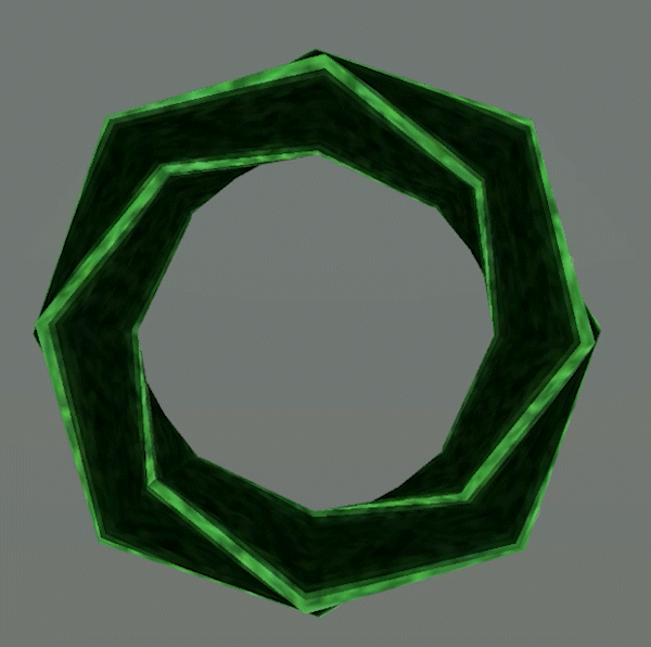 Enemy 3: Animated with blendshapes, this large torus rolls up the level and requires two hits to die.