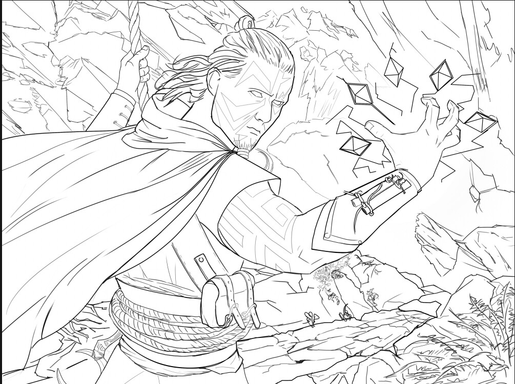 After settling on a composition, I'll do a refined line drawing.