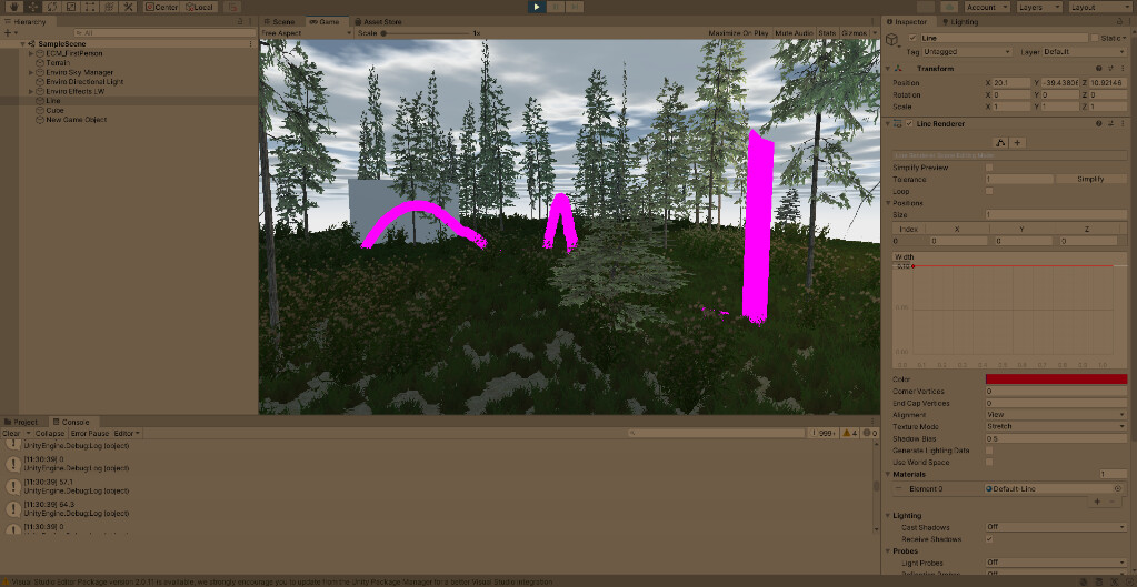 The player's path is recorded and these inputs can be pasted into a script that generates a visible path with line renderer.