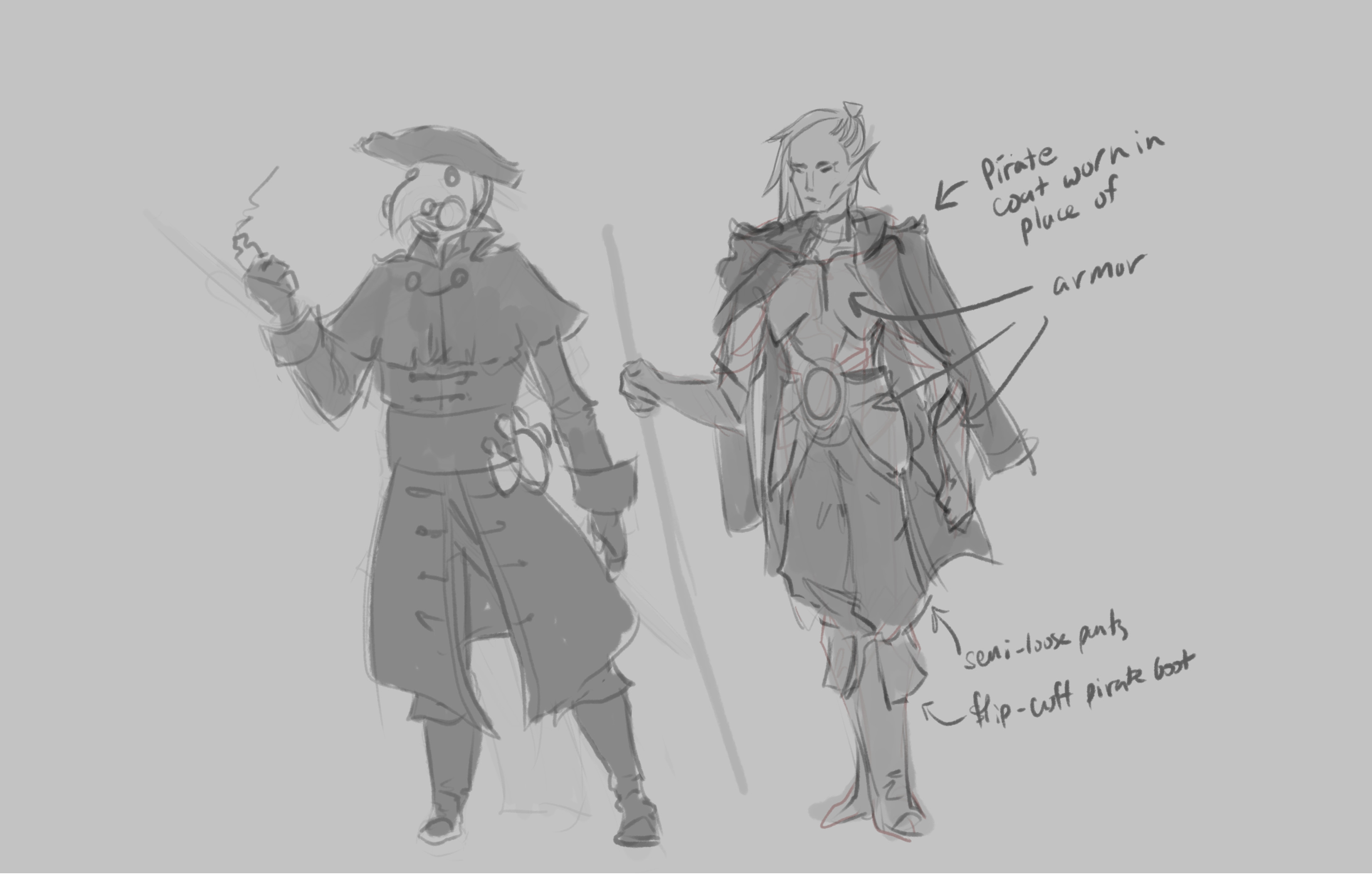 Re-sketch of two characters' designs.