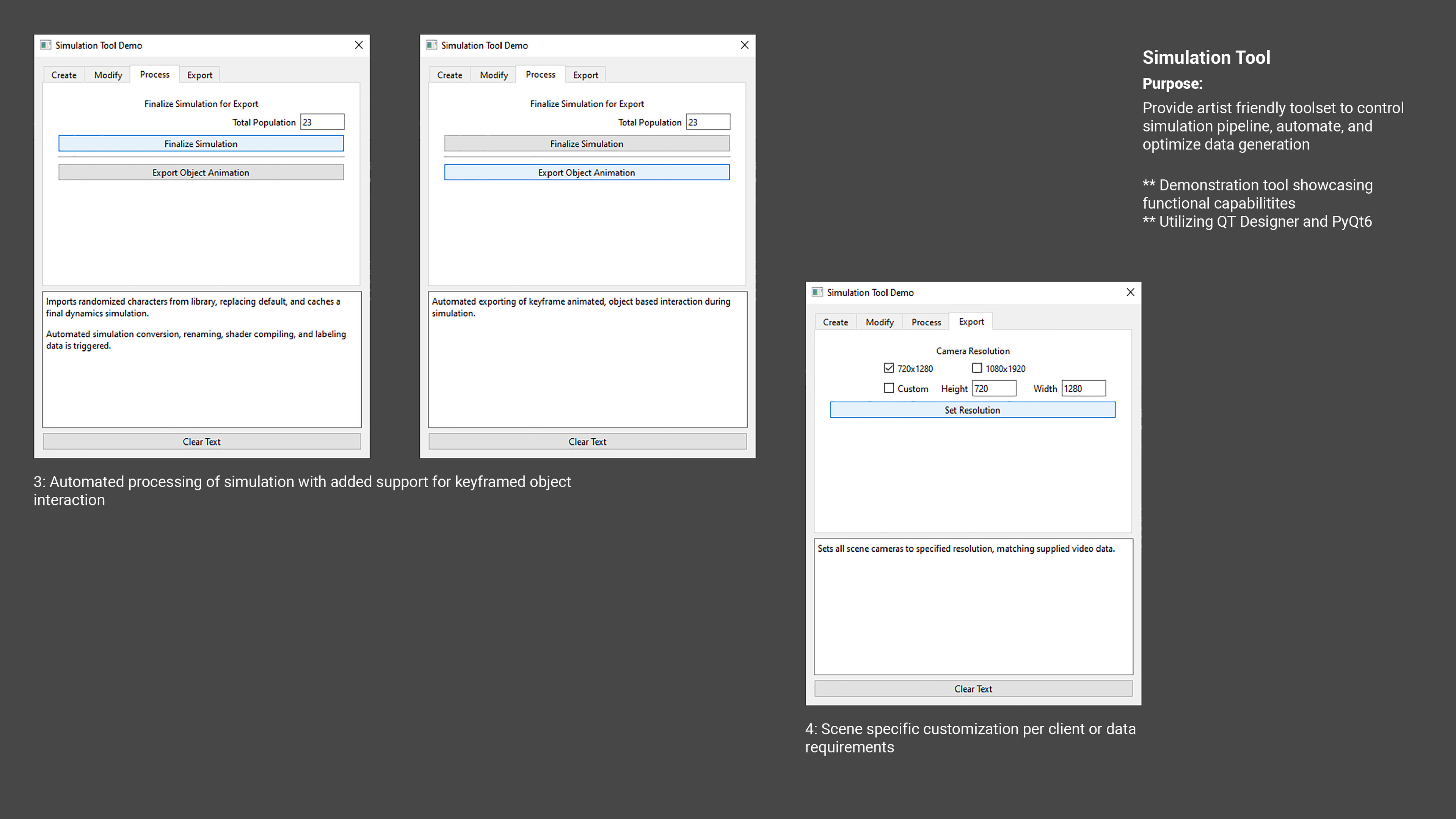 Python/PyQt6 pipeline demo tool for creating, editing, processing, and exporting a dynamics based simulation.