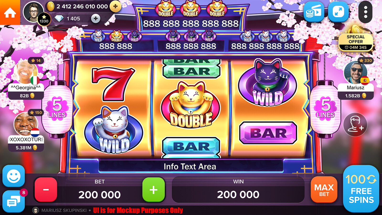 Super Jackpot Cats
A Stepper with Wild Maneki-neko style cat symbols.
Artist: Mariusz Kadewski