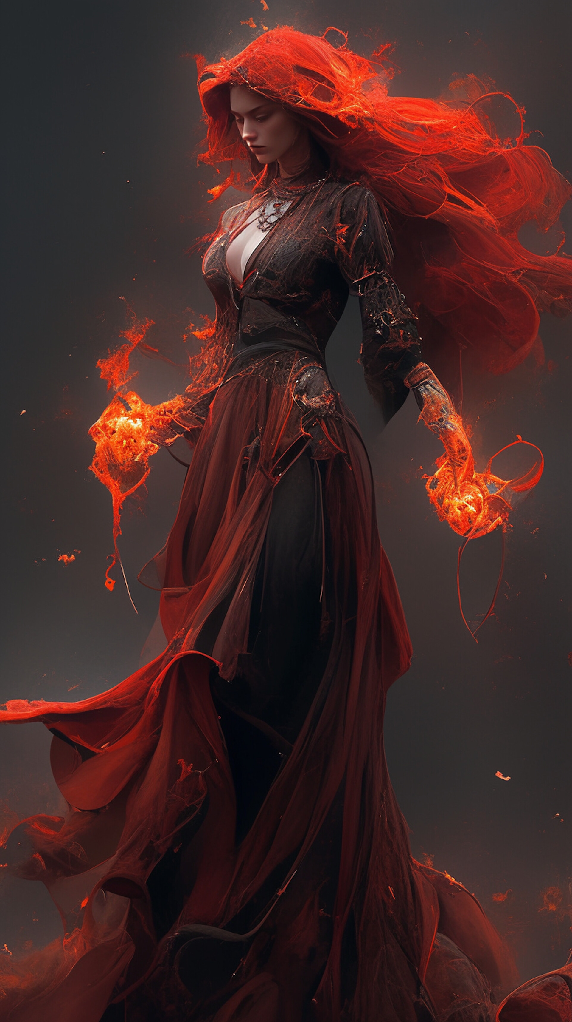 ArtStation Redhair Witch in Fire(00)