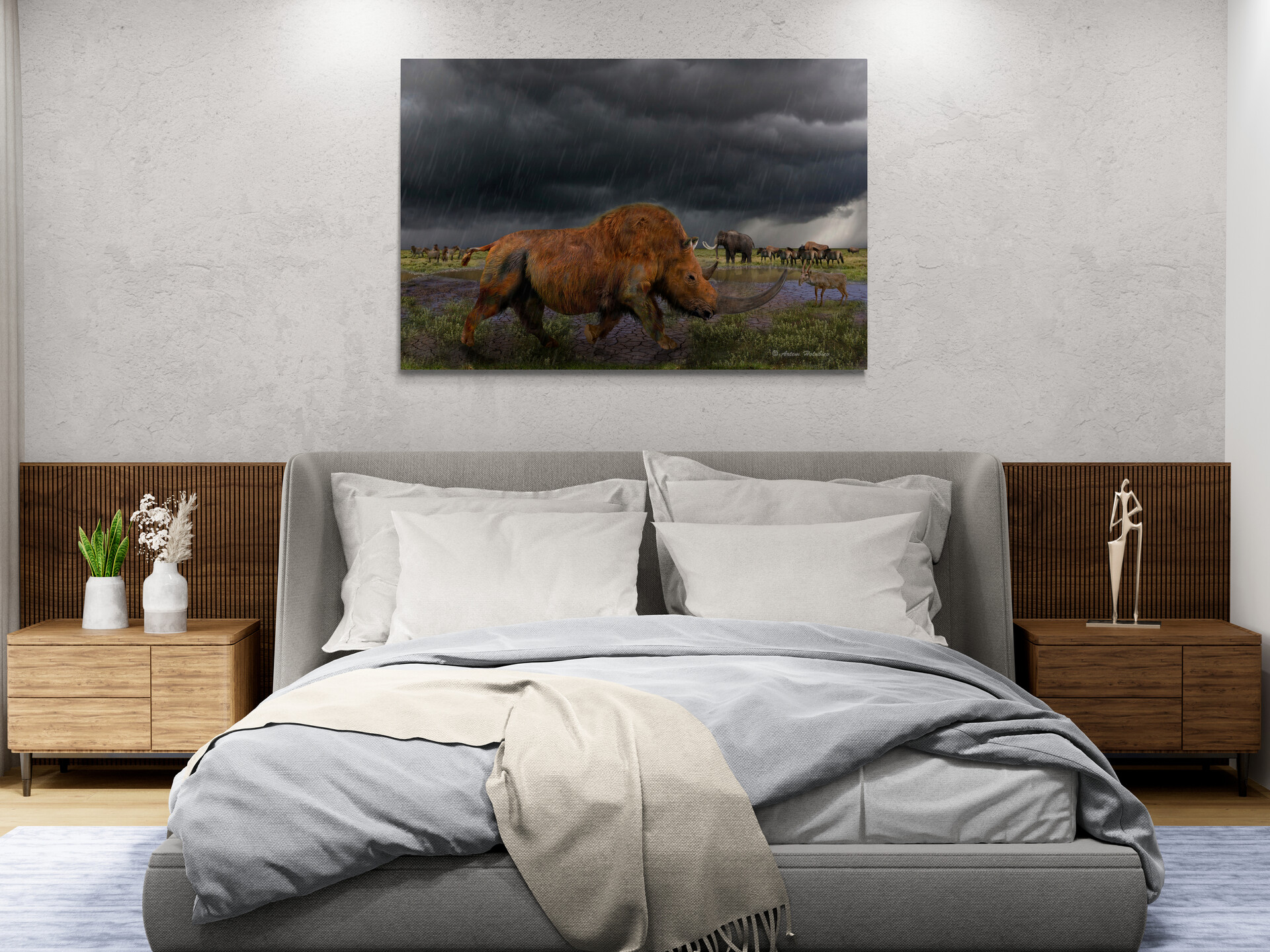 ArtStation Woolly Rhinoceros Canvas Wall Art   Artem Holubiev Fancy Bedroom With Spotlights 1 