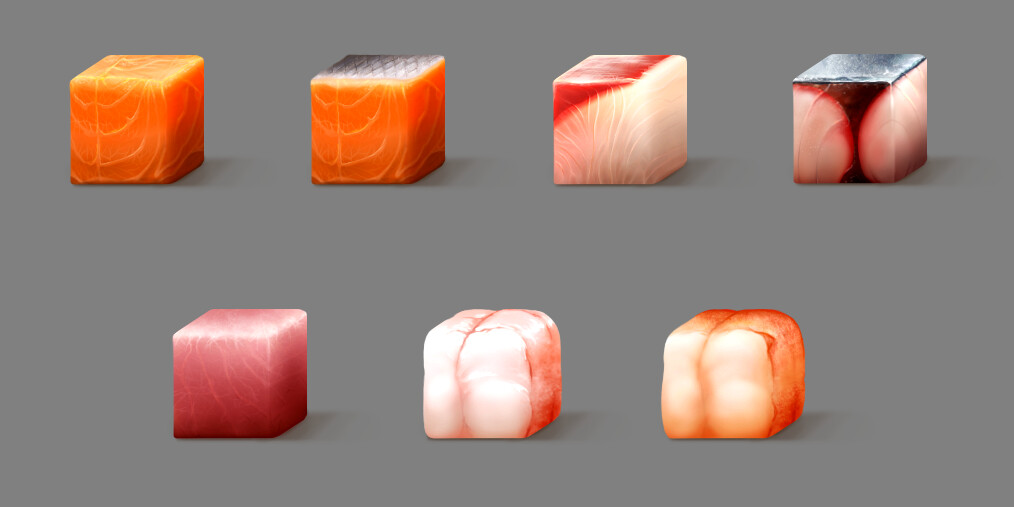 I was inspired by a study of various materials and textures in block form.
I figured why not have sashimi in neat little blocks?