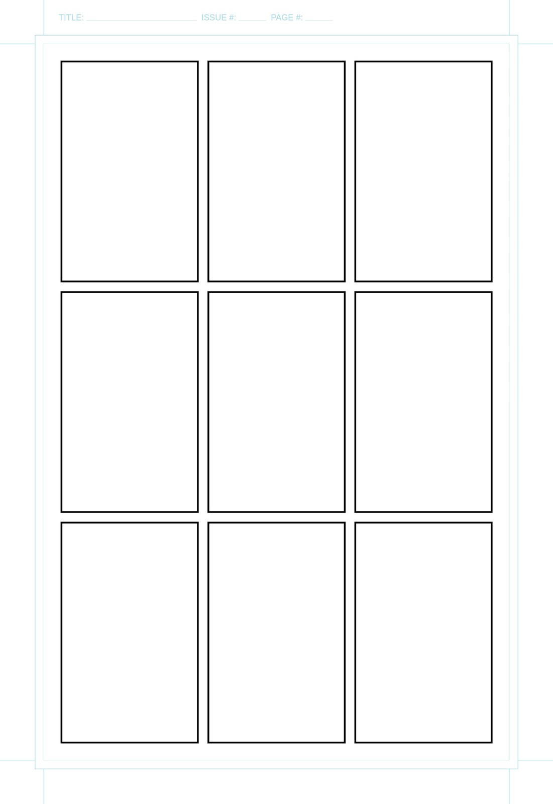 american comic single page template with 3x3 panel grid