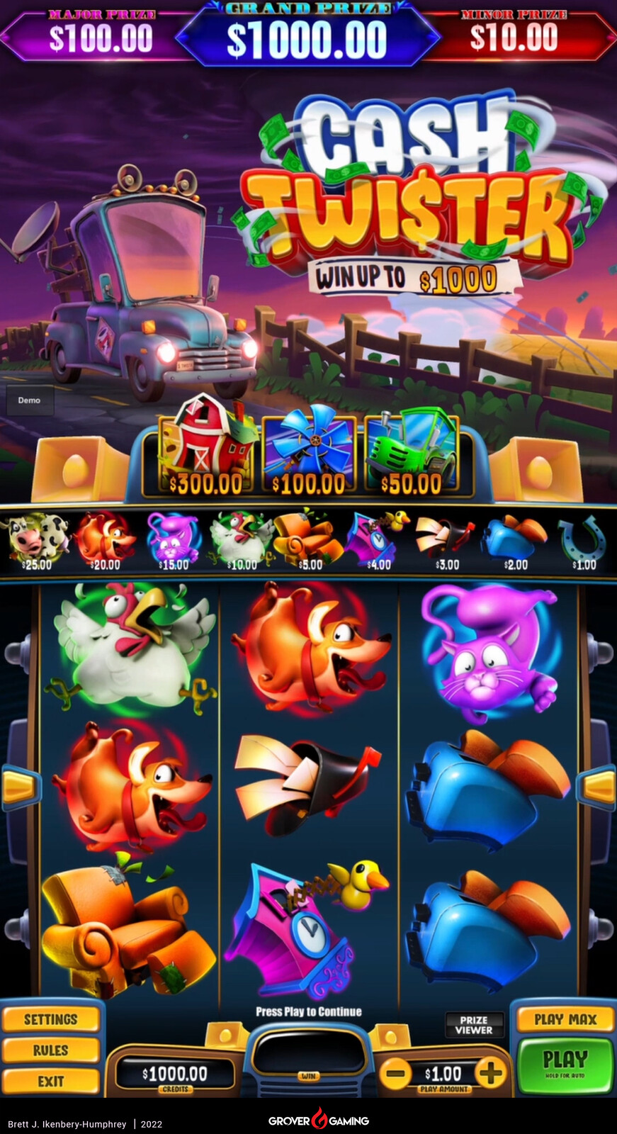 I was responsible for: Game layout, UI design and creation, Logo, Background design and creation, and Truck Texturing