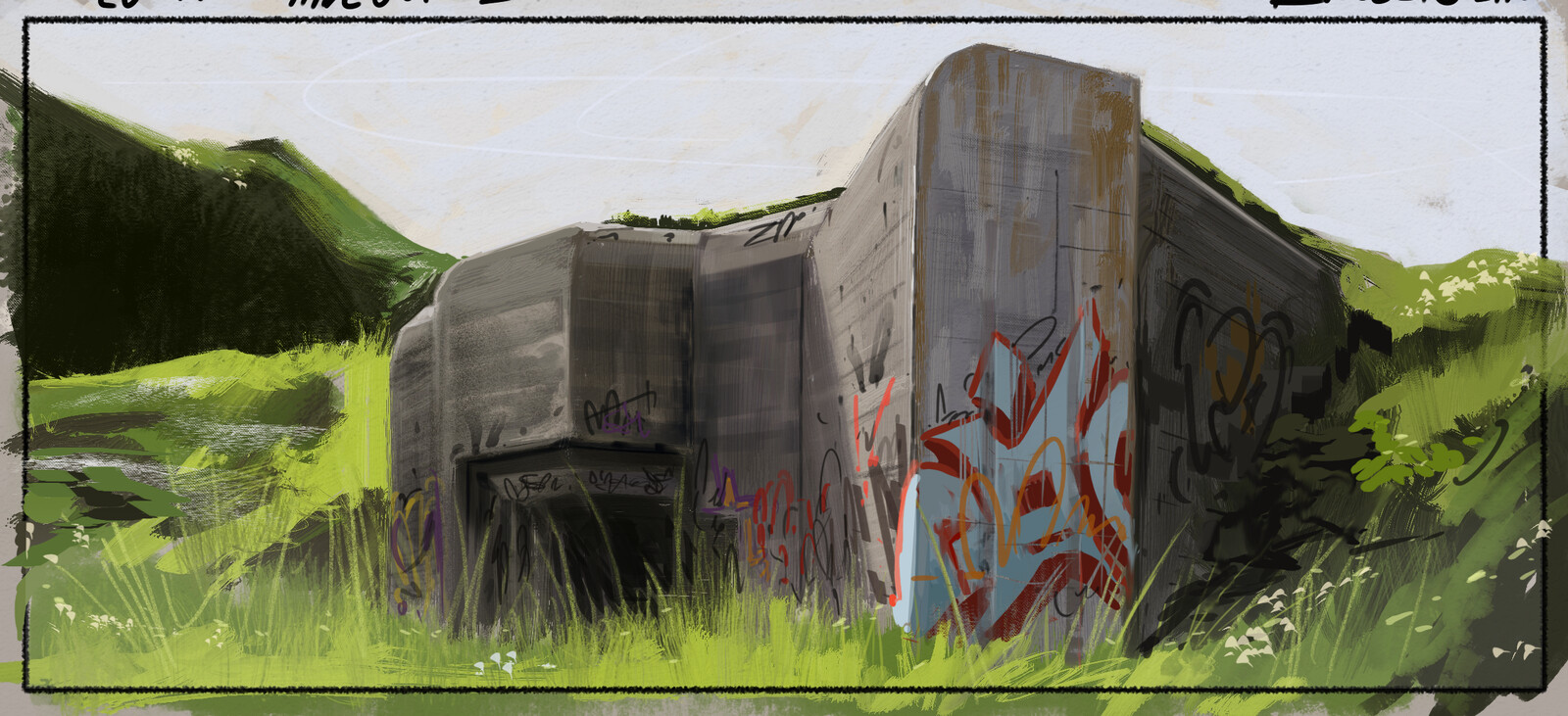My first study + added graffiti, as it is important in this location.