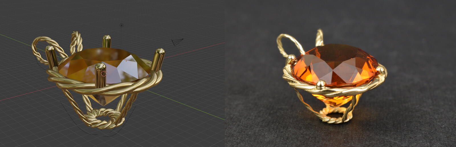 Side by side comparison of the product design and the final result.