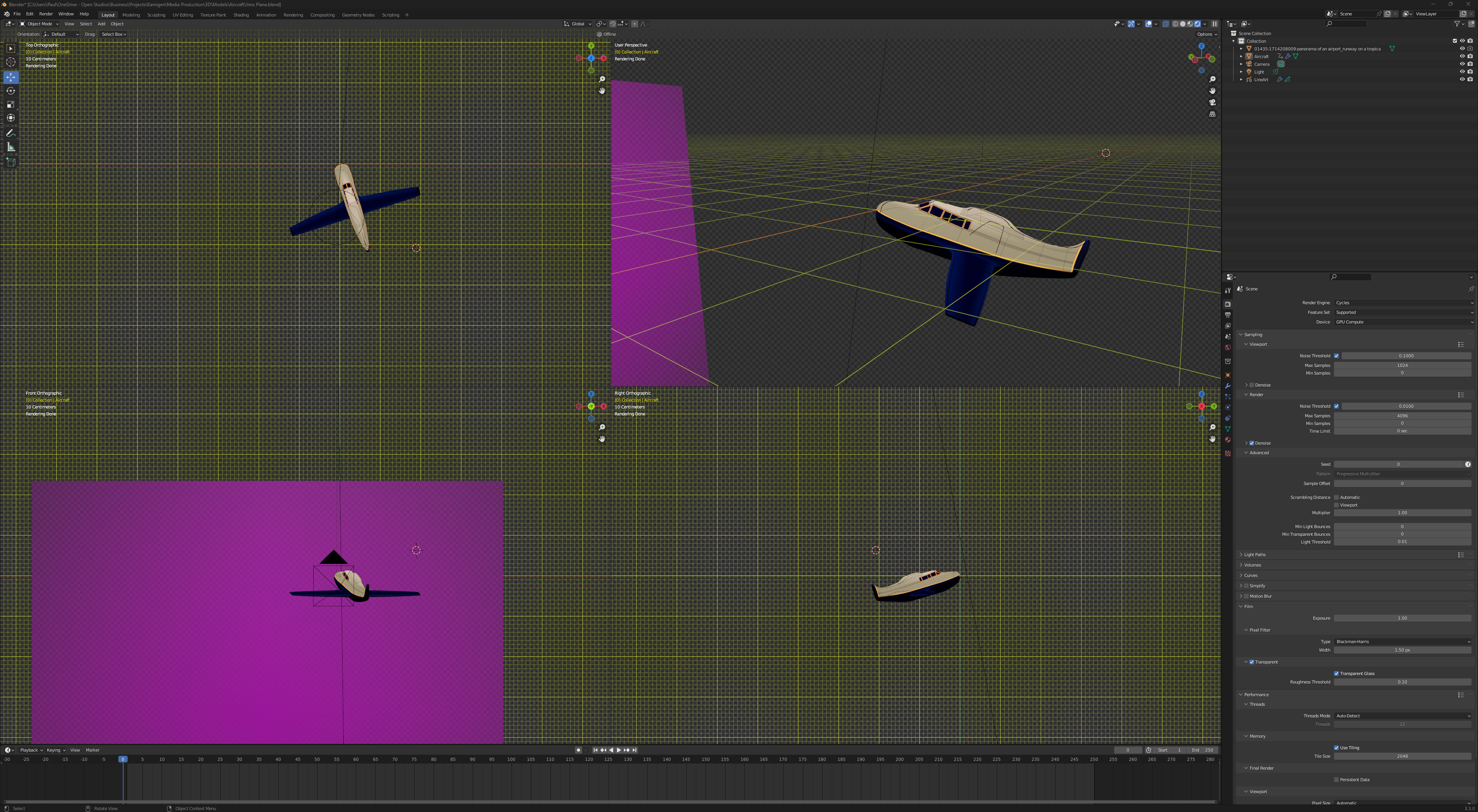 3D Model of a futuristic amphibious aircraft, made with Blender. 