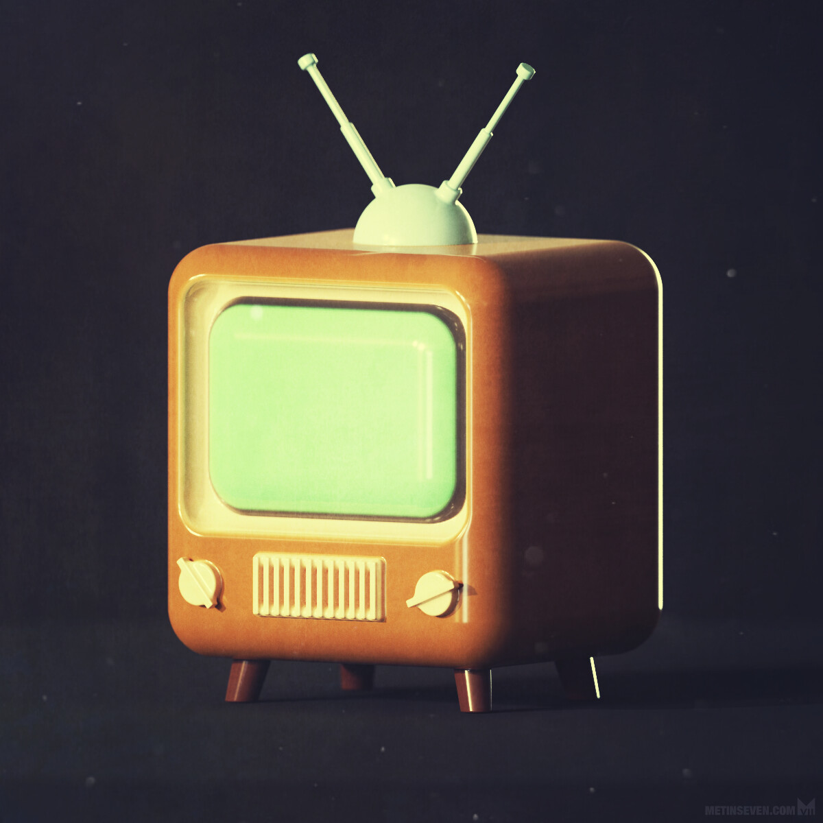 3D icon design of a retro-style television