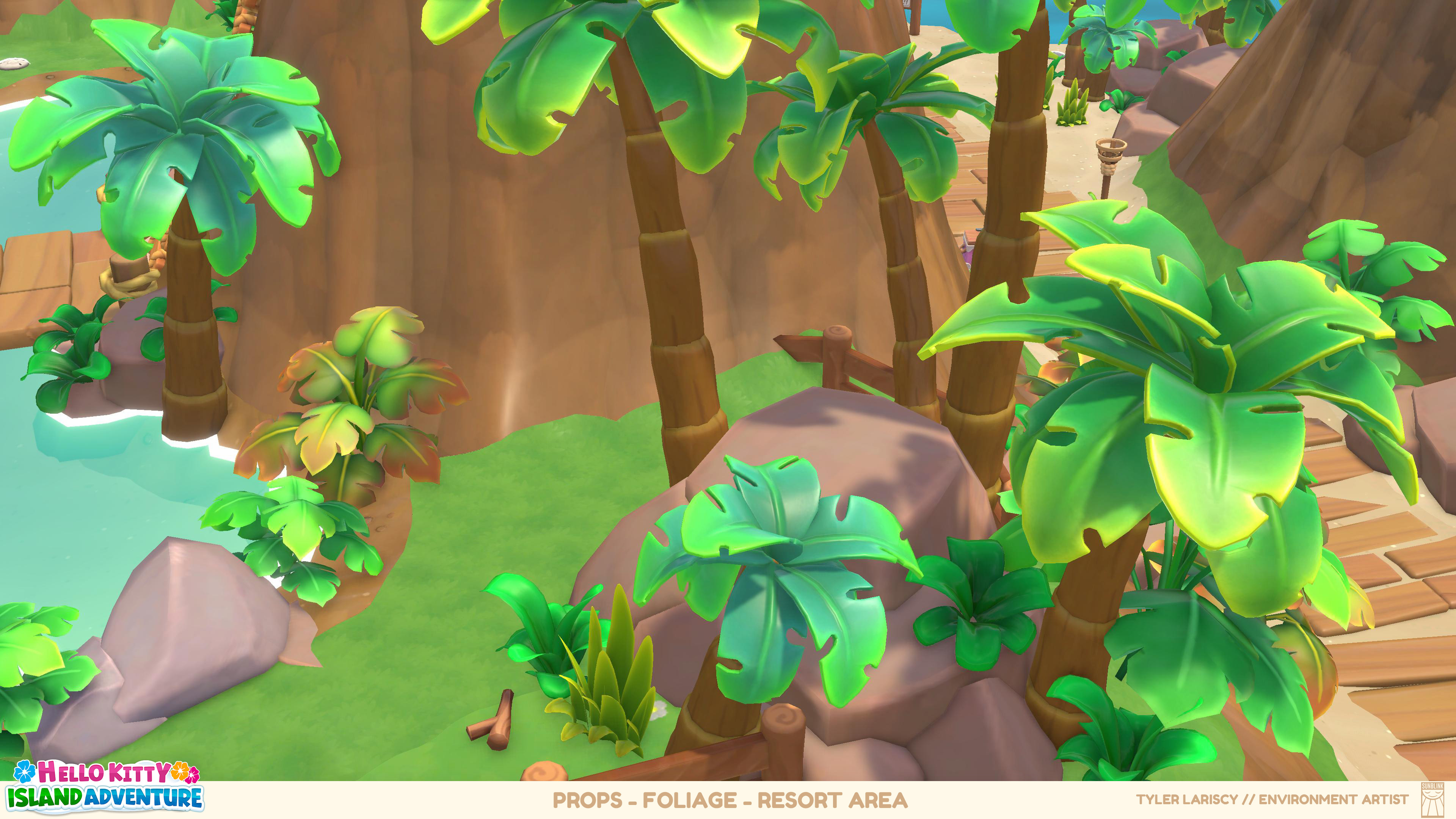 Tropical foliage created for the resort area of the game.