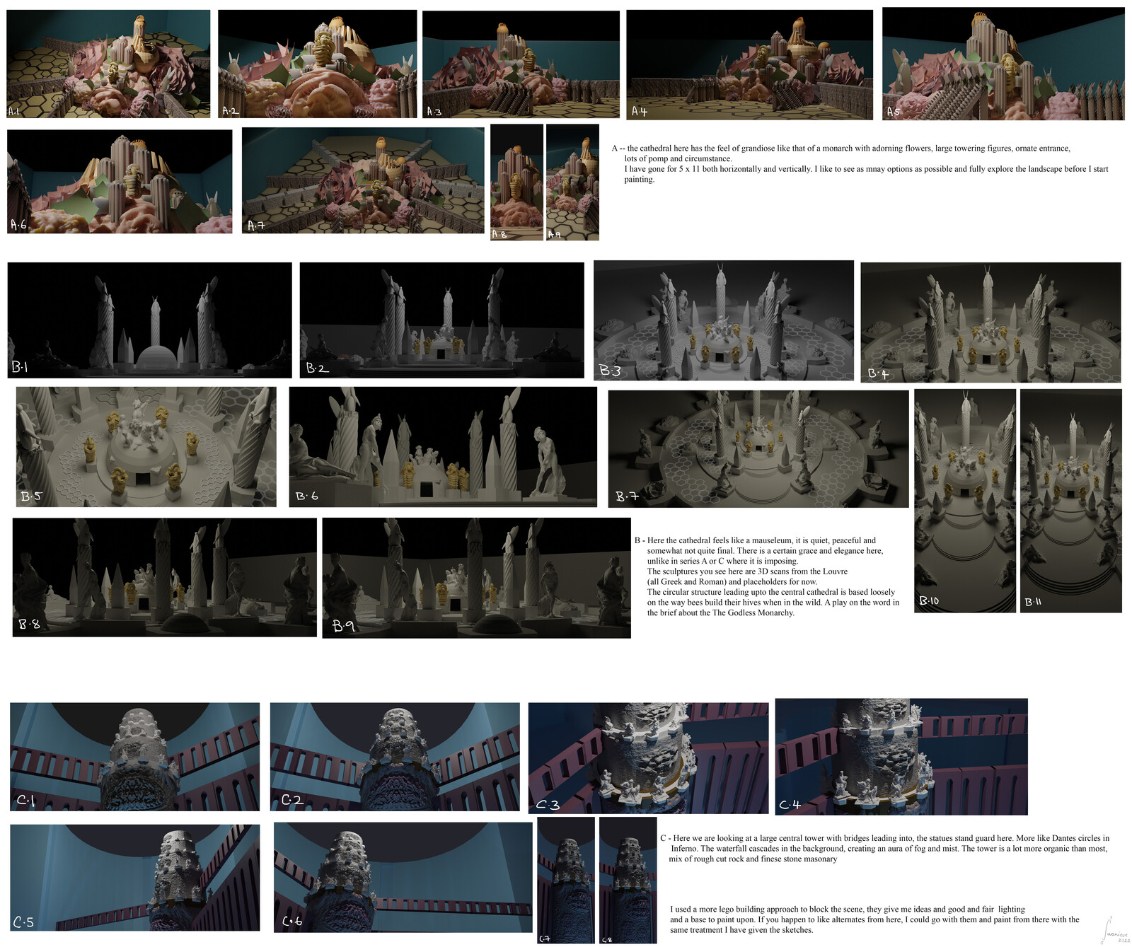 some visual development exploring different angles and vistas for the Onyx Requiem. 